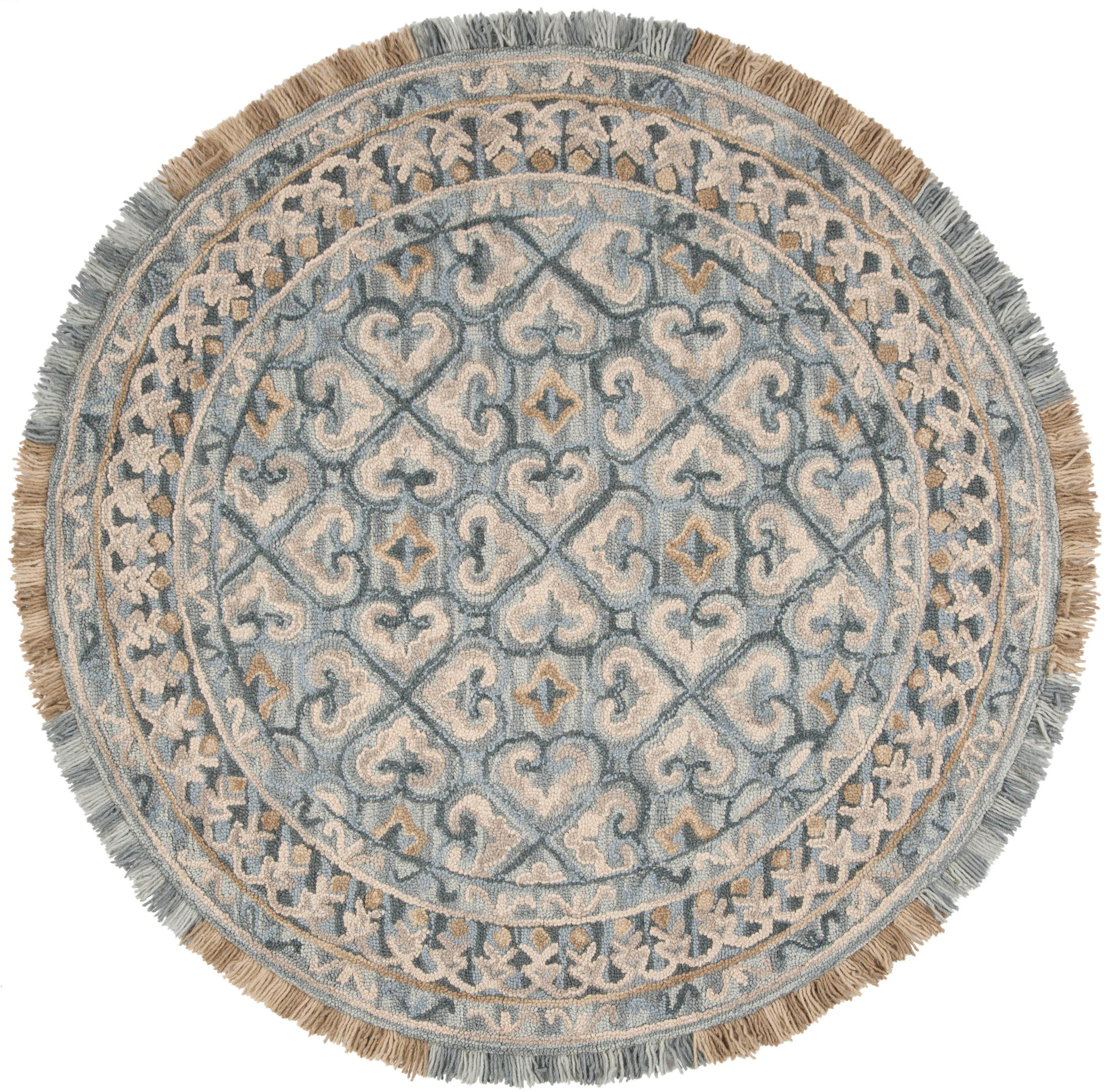 Blossom BLM420 Hand Tufted Area Rug - Light Beige/Blue - 6' Round - Safavieh.