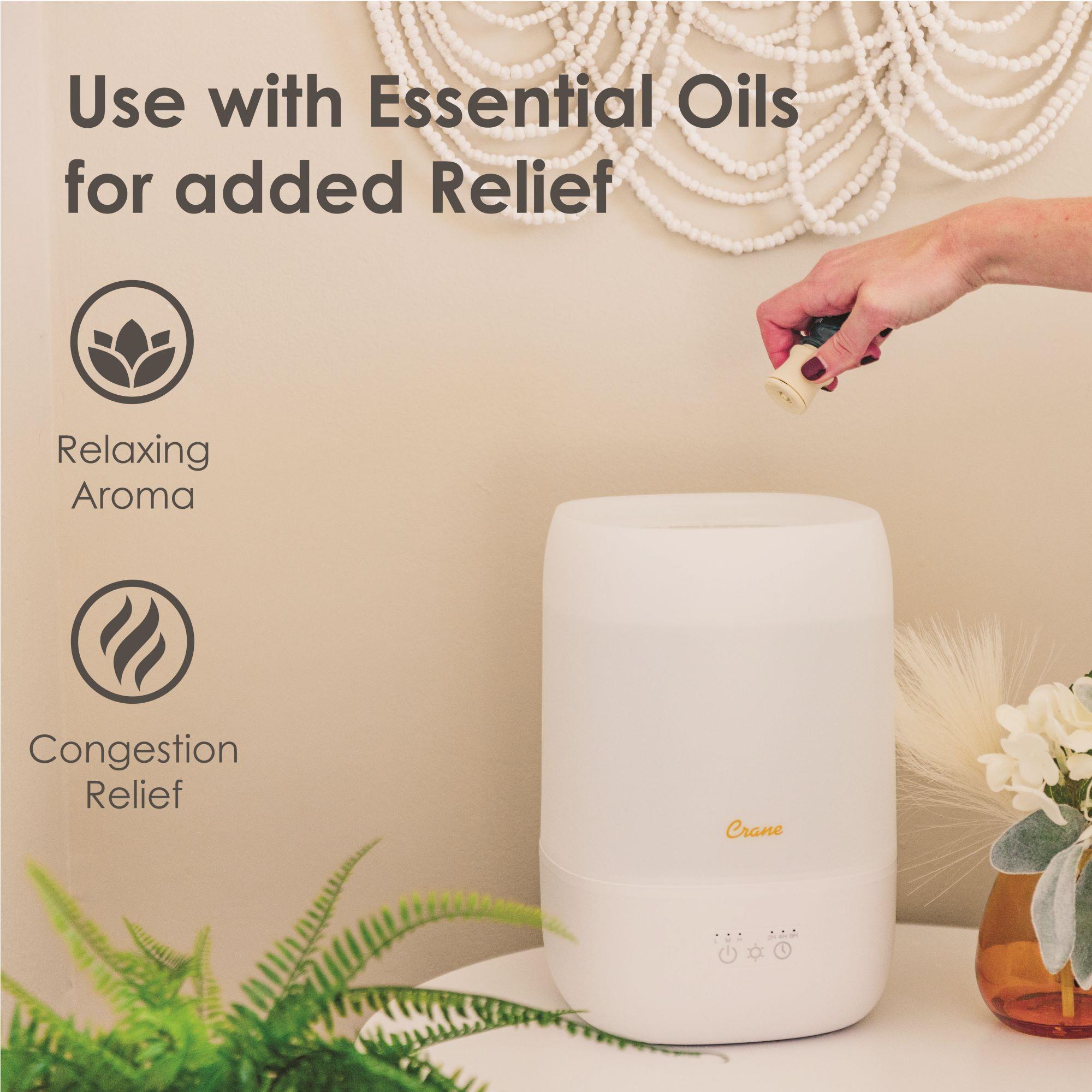 Crane USA Top Fill Cool Mist Humidifier - 1 Gallon with Sleep Support Light & Essential Oil Tray