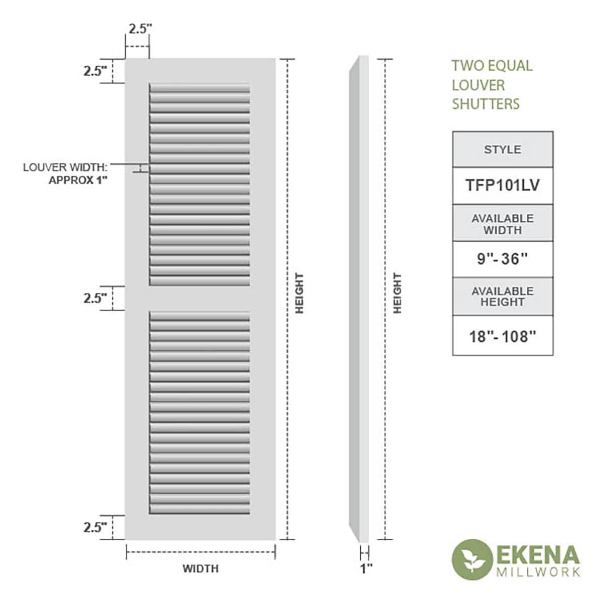 True Fit PVC Two Equal Louver Shutters