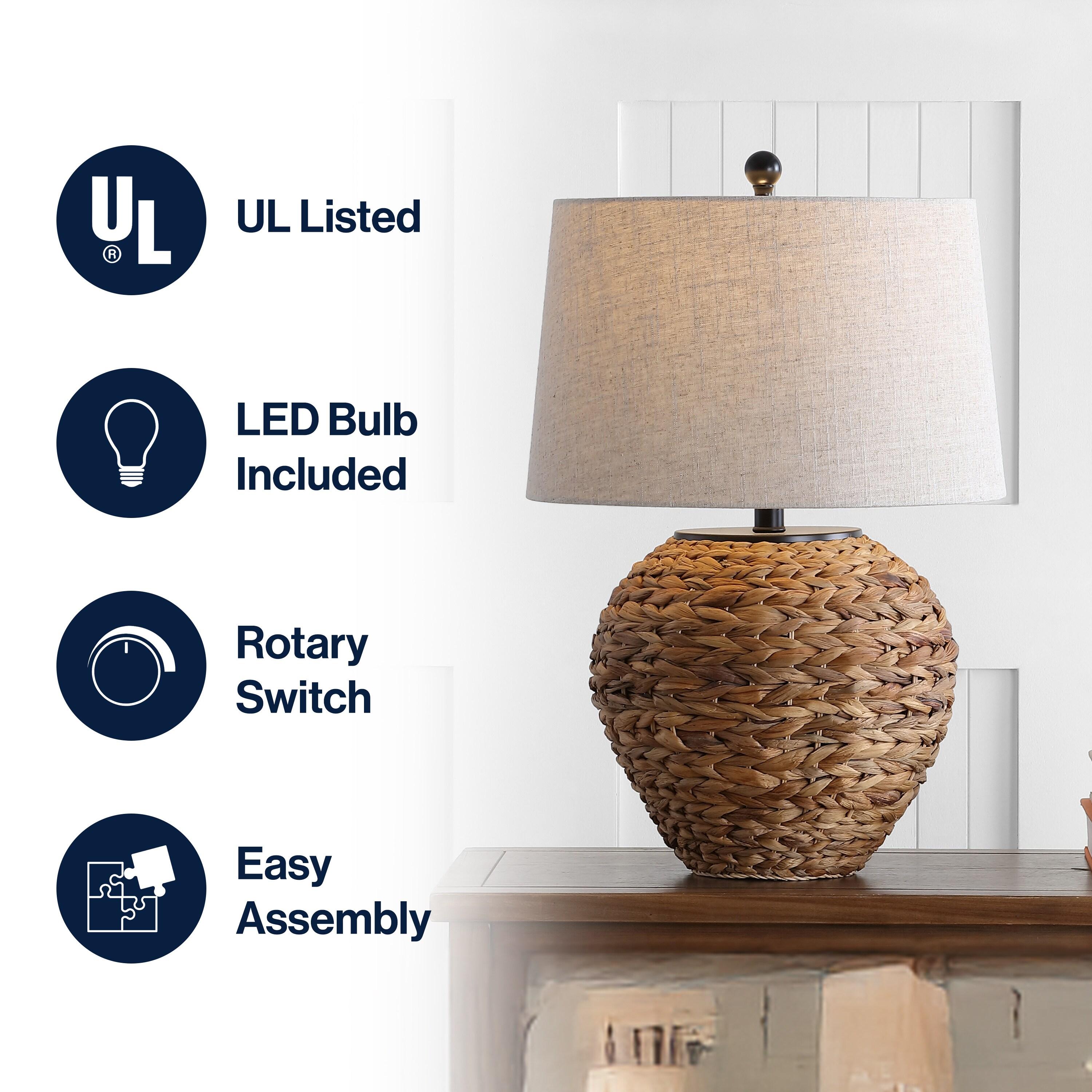 JYL6501A Alaro 24.5" Banana Leaf Basket LED Table Lamp Coastal Cottage Industrial Bedside Desk Nightstand for Bedroom Living Room Office College Bookcase LED Bulb Included, Natural