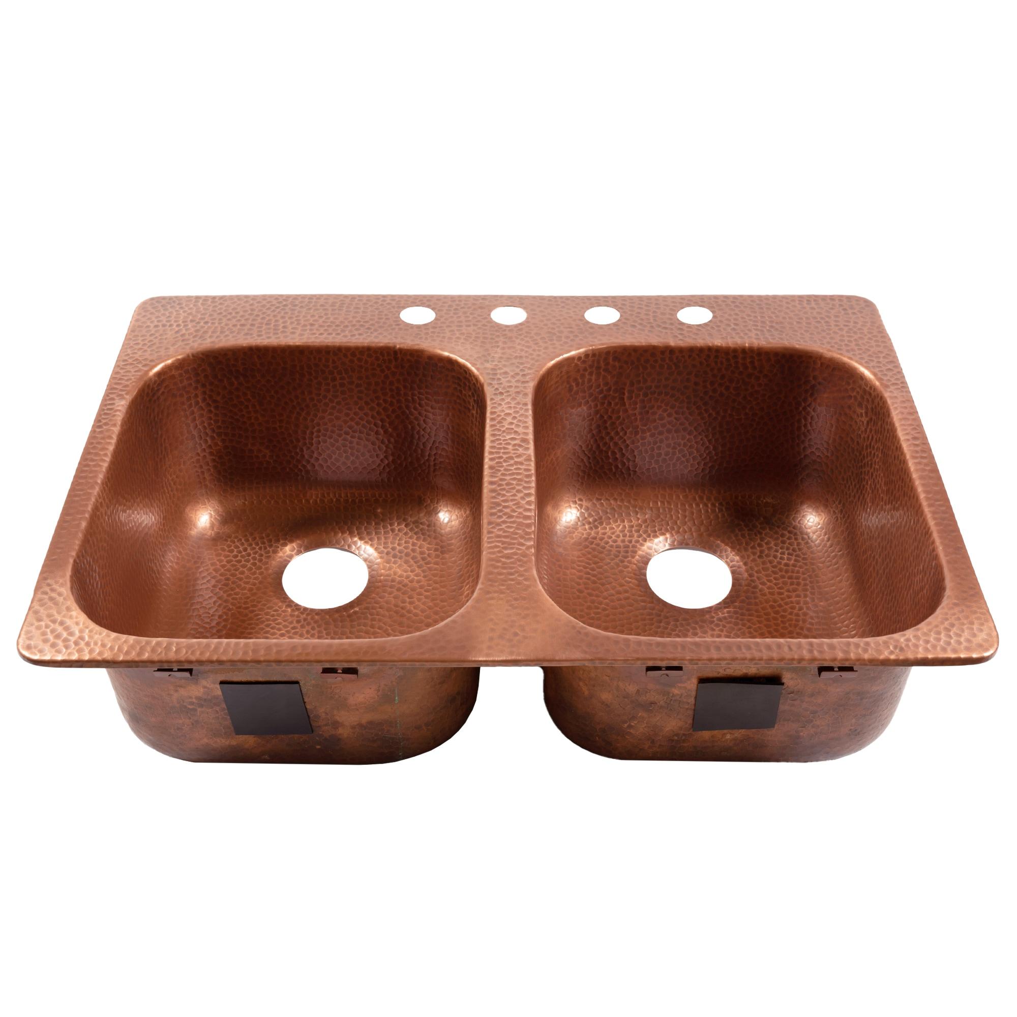 Santi Copper 33" Double Bowl Drop-In Kitchen Sink