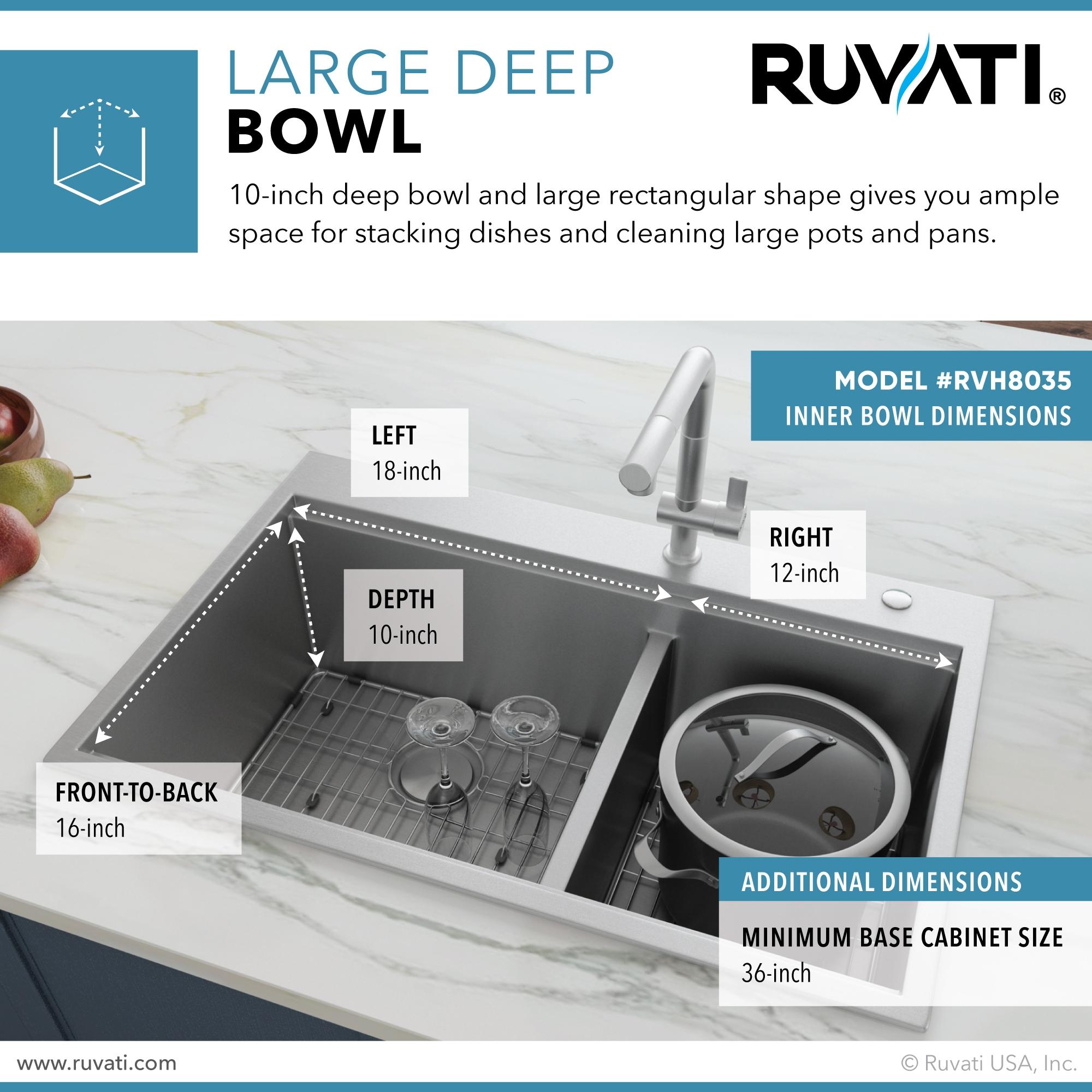 Ruvati 33 x 22 inch Workstation 60/40 Topmount Rounded Corners Stainless Steel Kitchen Sink