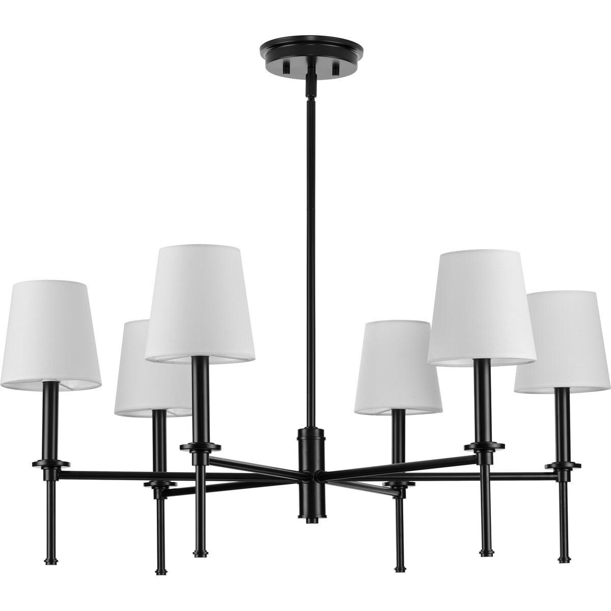 Progress Lighting Elara 6-Light Chandelier, Steel, Matte Black, Clear Glass Shades