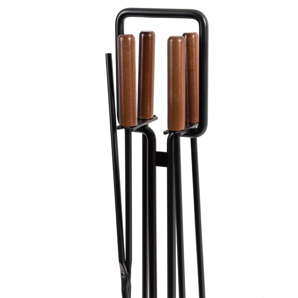 Modern Ember Levi Fireplace Tool Set - Includes Brush, Shovel, Fire Poker, Tongs and Stand - Steel