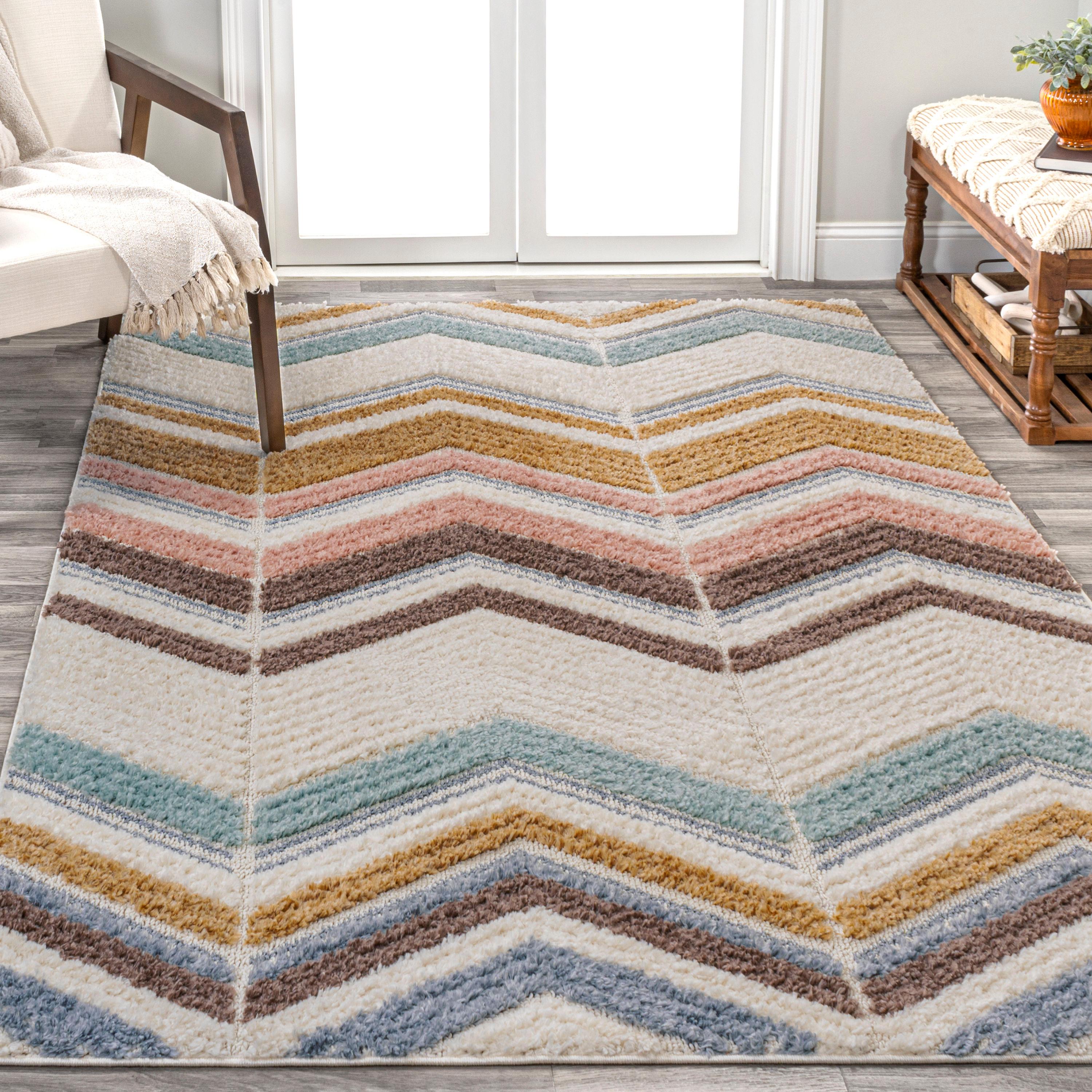 3' x 5' Elin Chevron High-Low Area Rug, Multi/Cream - JONATHAN Y