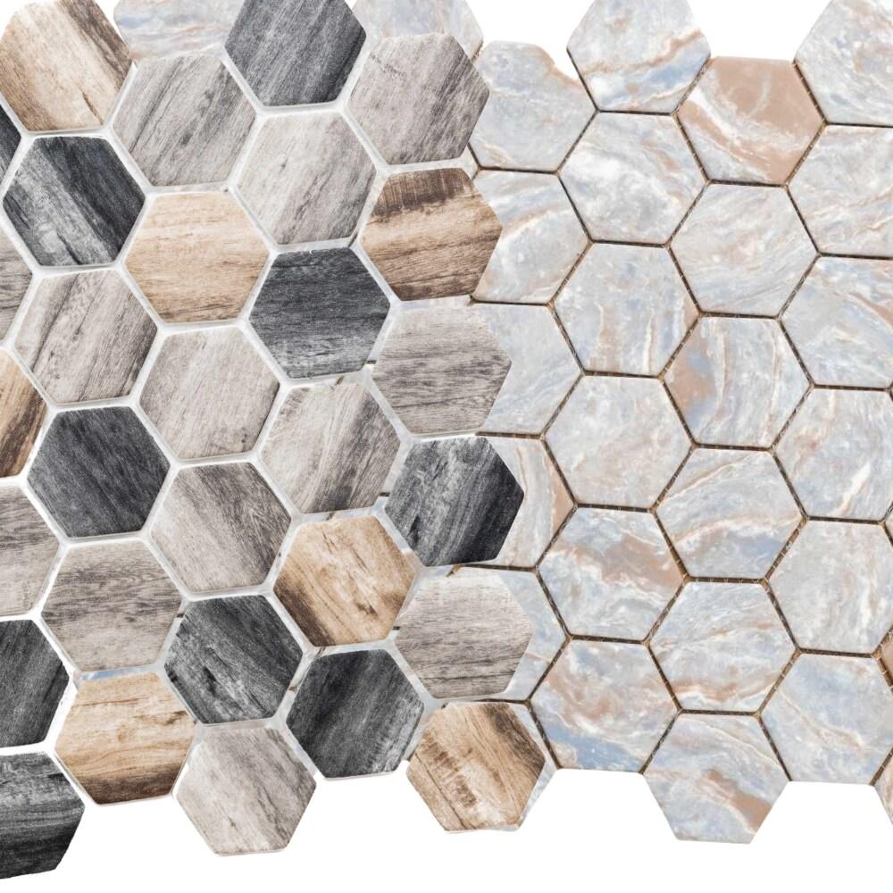 The Tile Life Honeycomb Greige 1.88x1.88 Glass Mosaic Wall Tile - 1 Sheet (1.12 Sq. ft.)