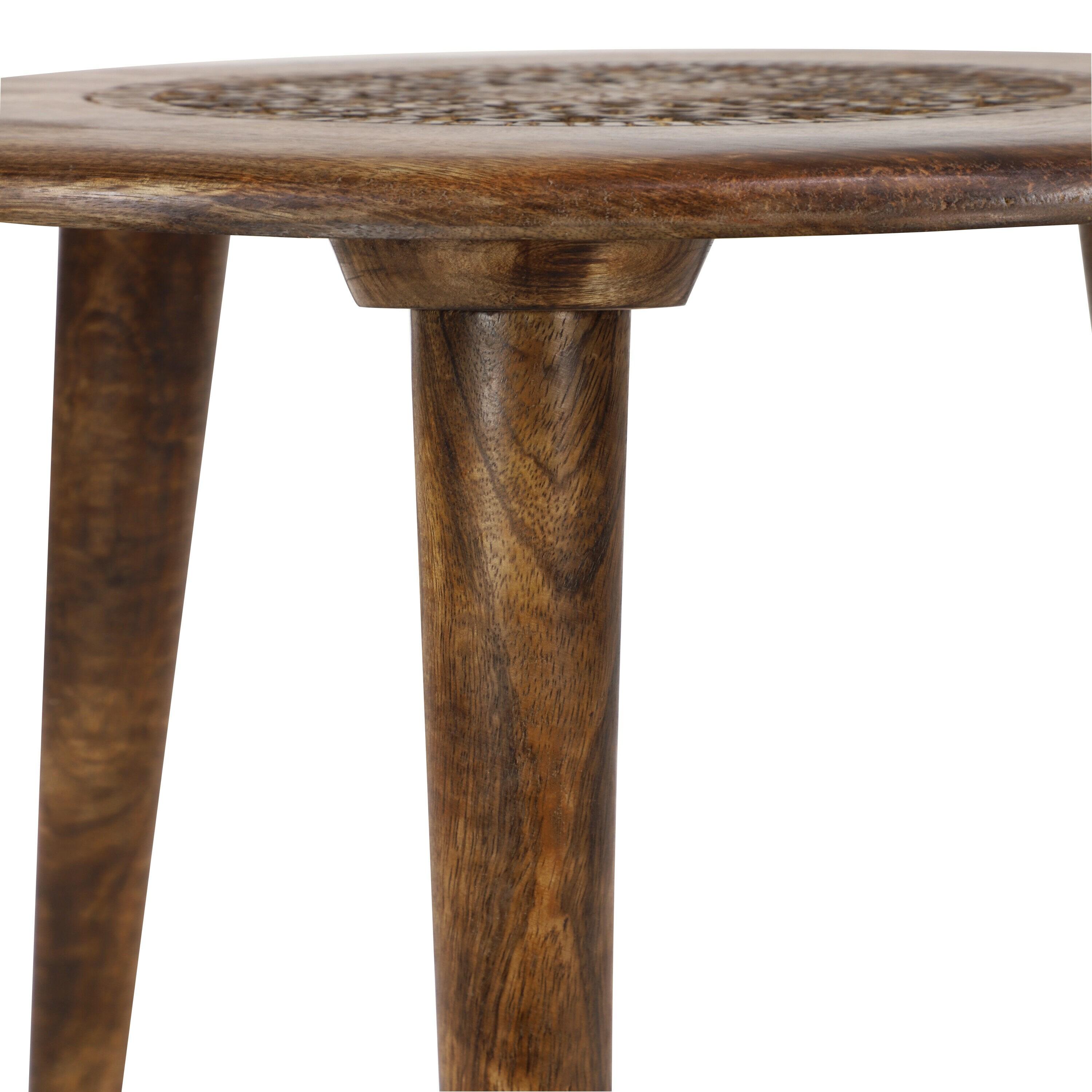 Carved Mango Wood Tripod Table Brown - Olivia & May: Handmade, Indoor, Rustic Style, 100 lbs Max