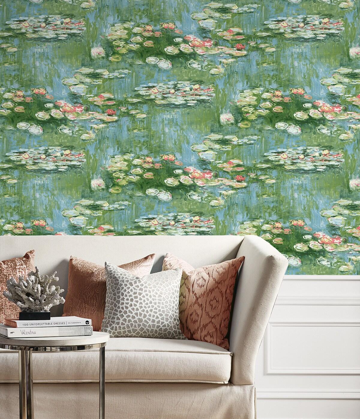 NextWall  Lily Pond Peel and Stick Wallpaper 20.5 in. W x 18 ft. L - Olive & Sky Blue
