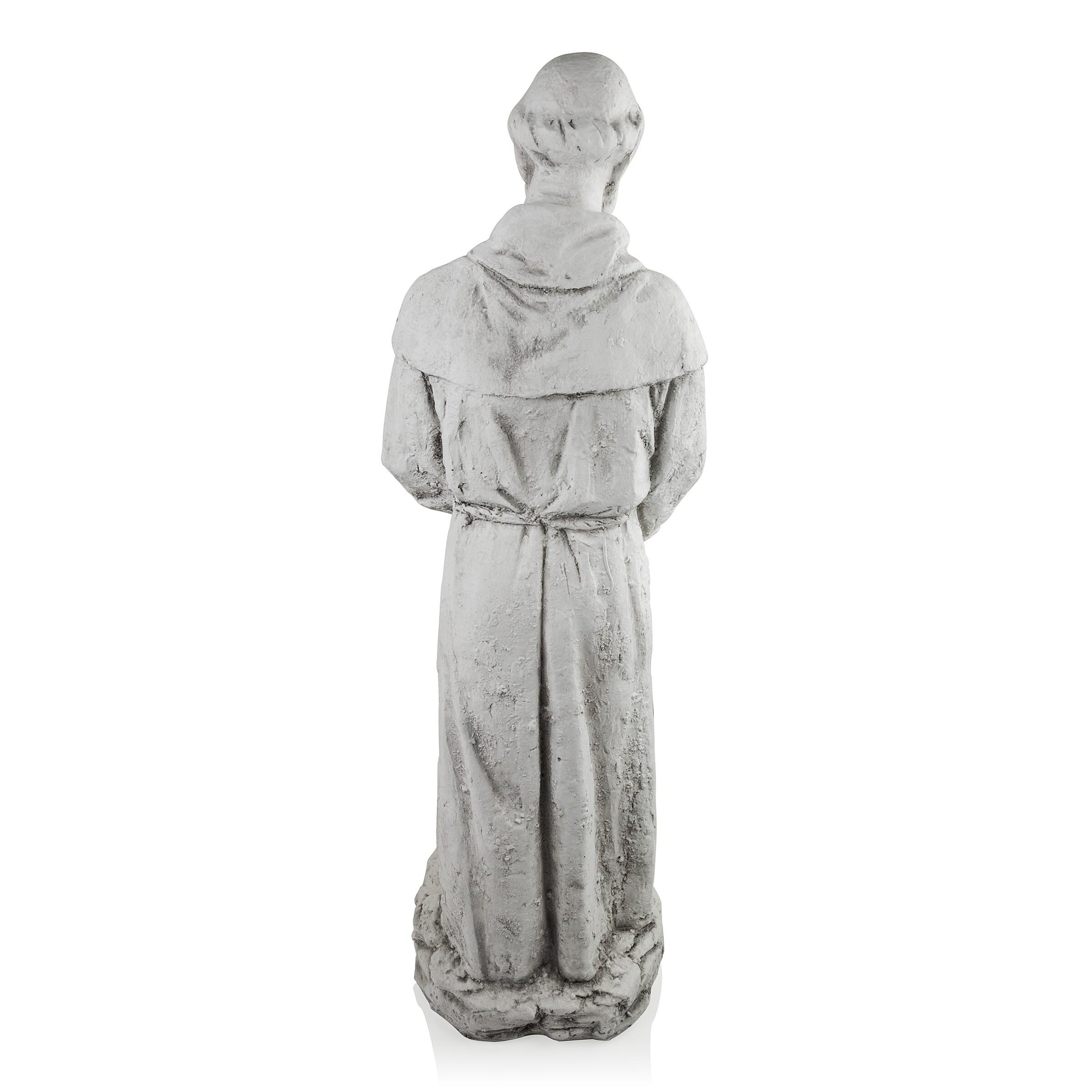 45 in. Tall Outdoor Saint Francis Birdbath Statue Yard Art Decoration, Light Gray