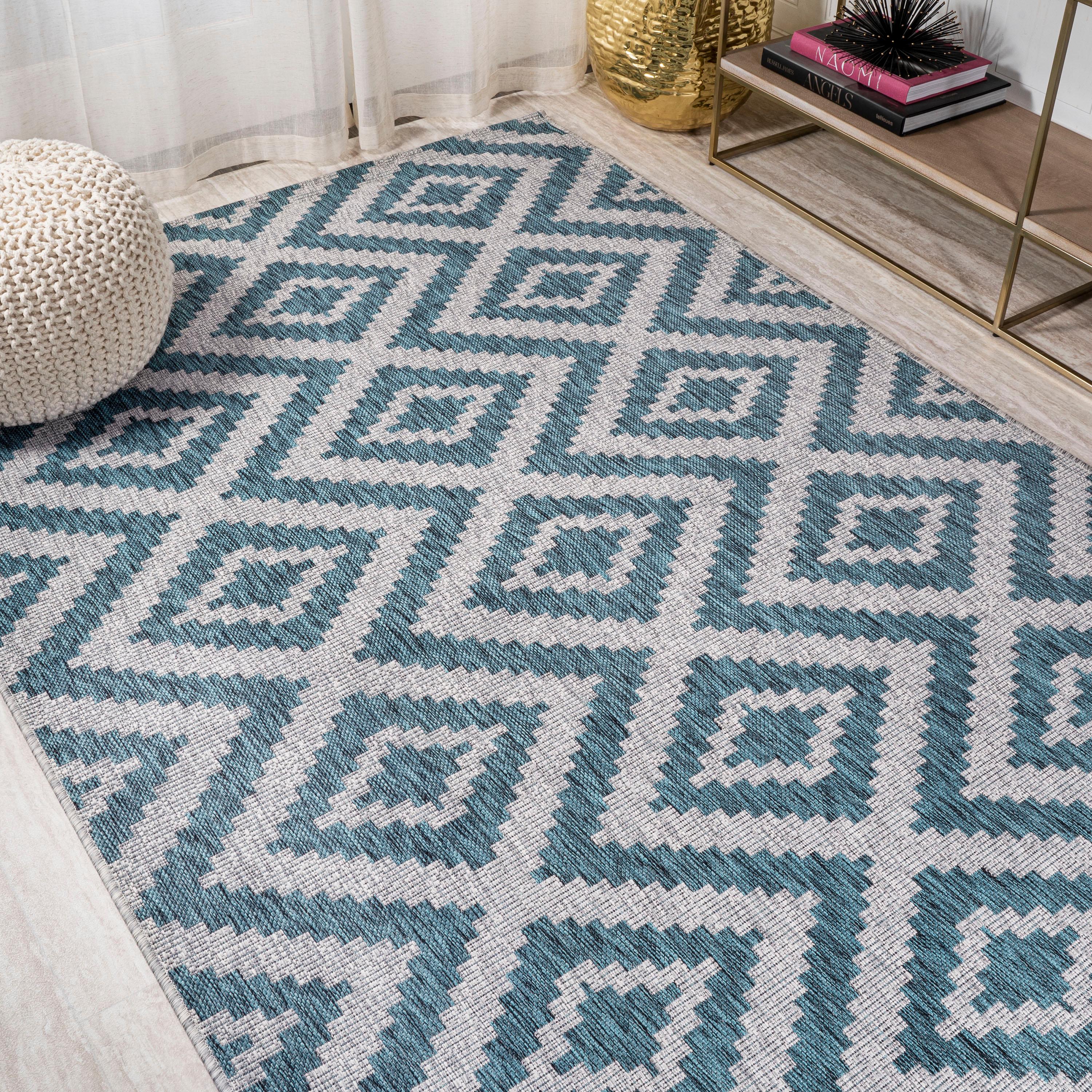 3'x5' Sintra Diamond Indoor/Outdoor Area Rug, Blue/Gray - JONATHAN Y