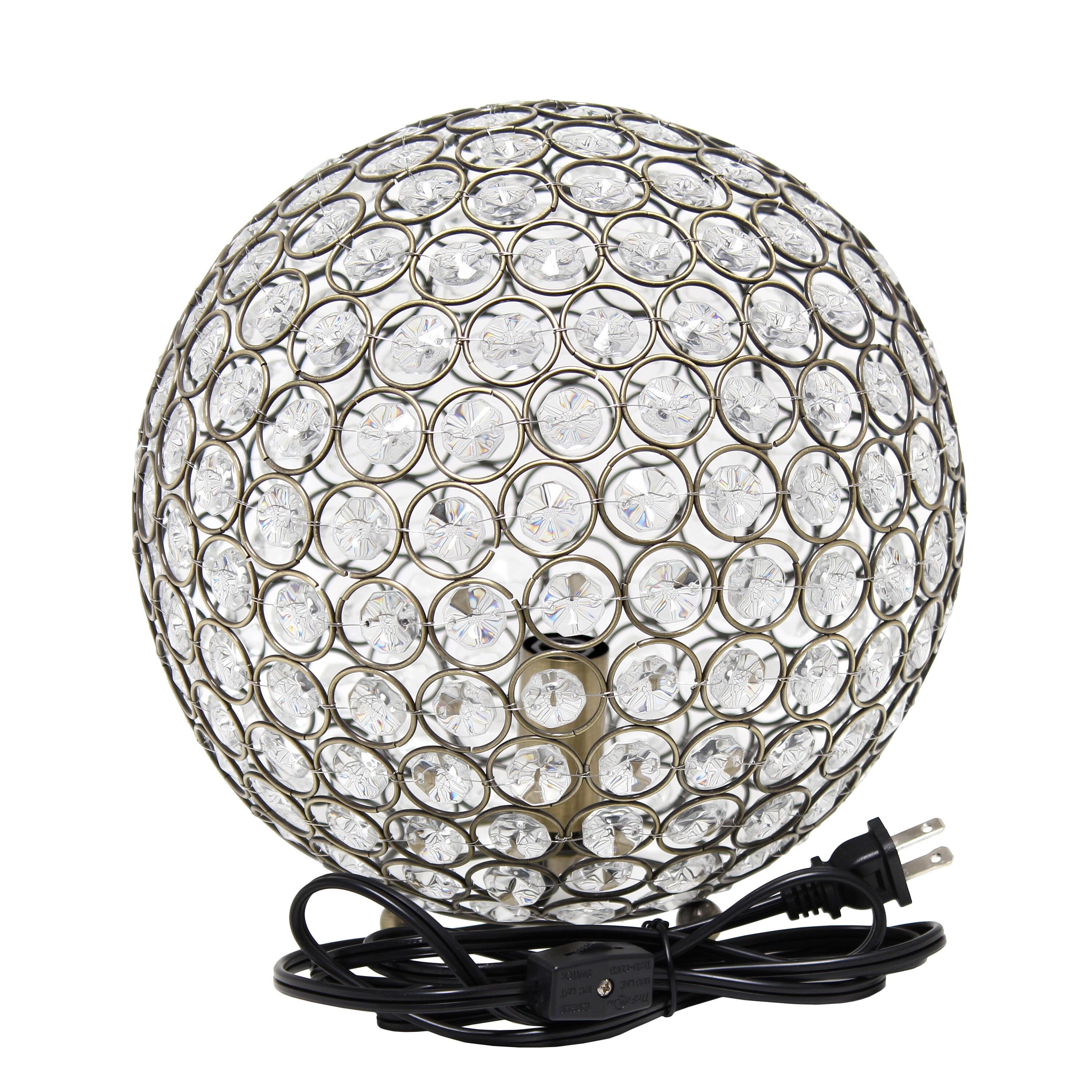 10" Elipse Medium Contemporary Metal Crystal Round Orb Table Lamp Antique Brass Finish - Lalia Home