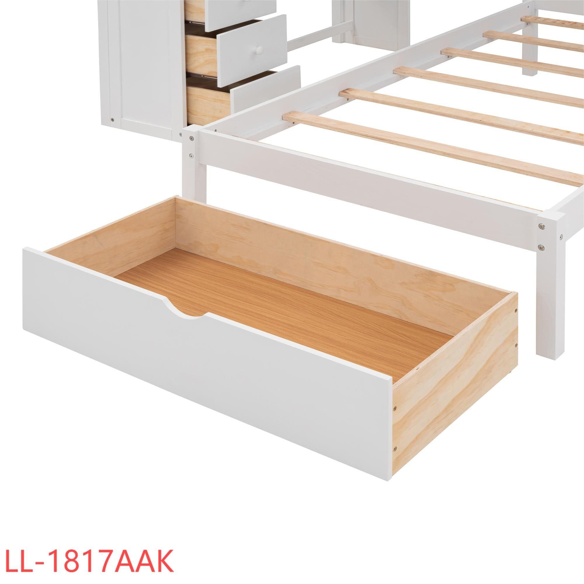 Harper & Bright Designs Full Over Twin Bunk Bed with Stairs, Storage Drawers, Full Size Loft Bed Frame with Desk and Shelves, White