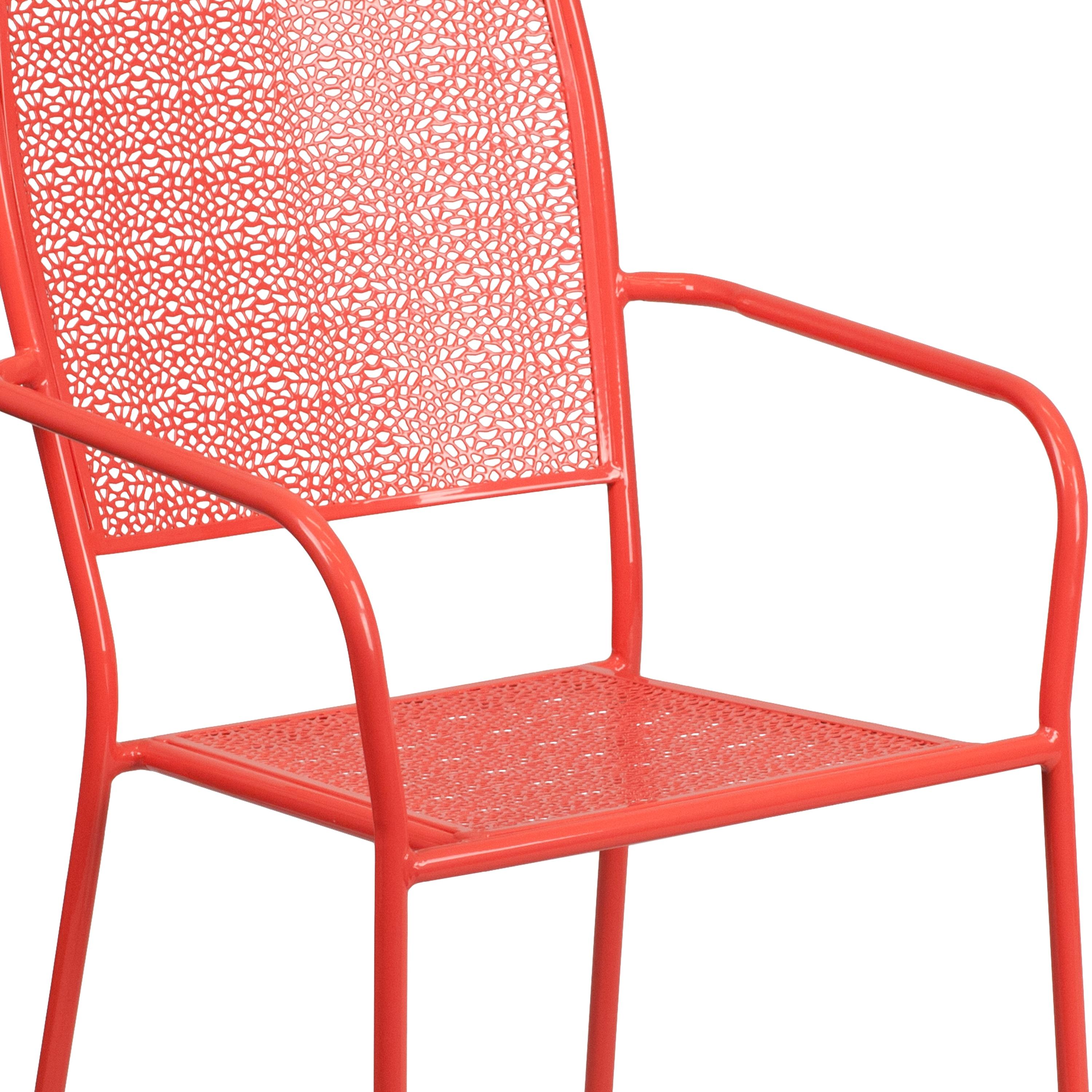 Flash Furniture Commercial Grade Coral Indoor-Outdoor Steel Patio Arm Chair with Square Back