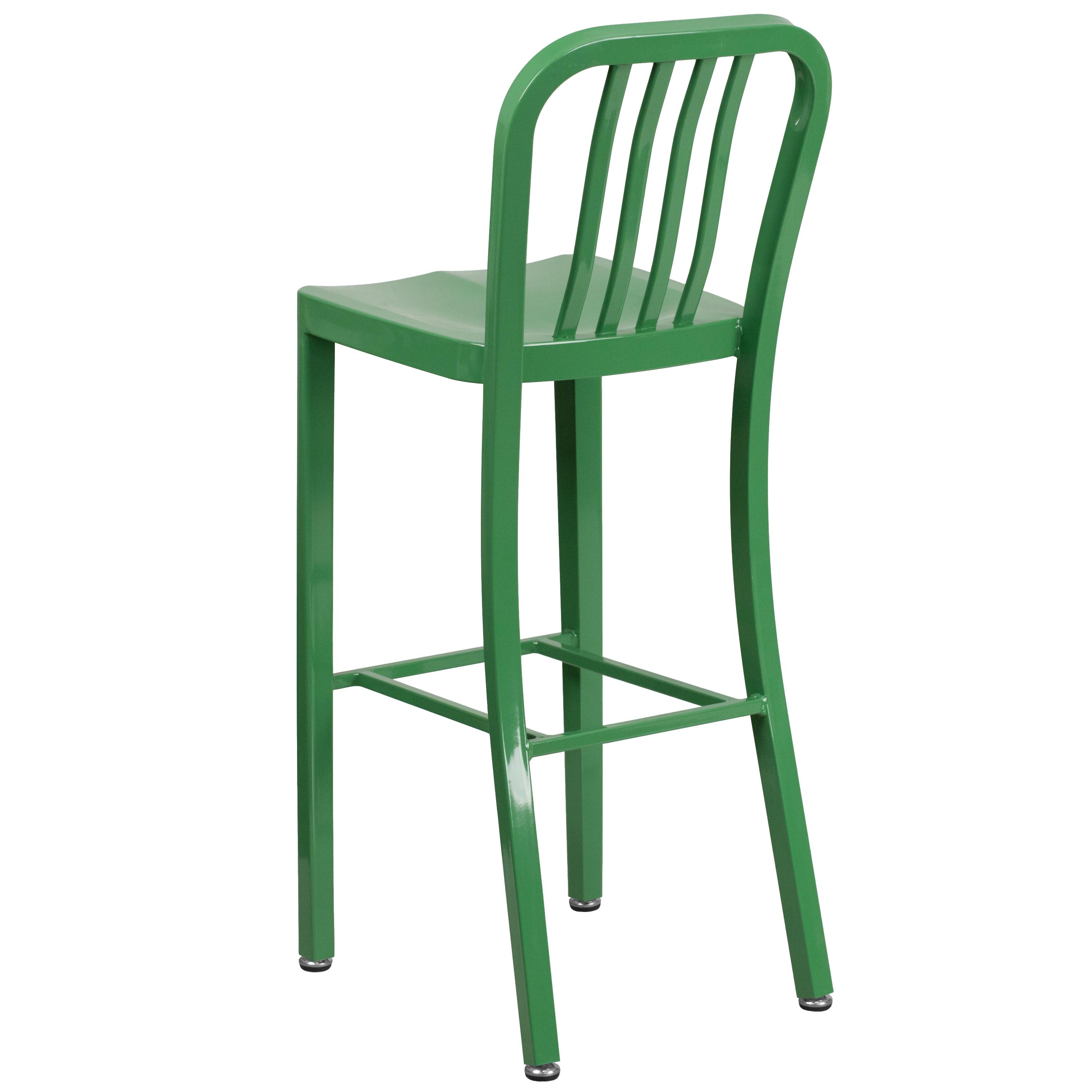 Flash Furniture Commercial Grade 30" High Green Metal Indoor-Outdoor Barstool with Vertical Slat Back