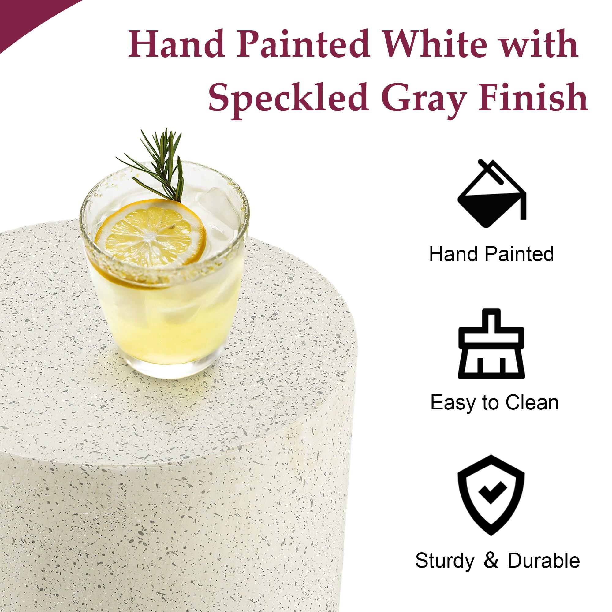 LuxenHome Patio Side Table, 18'' Cream with Speckled Gray Cement Round End Table,Accent Table for Outdoor Indoor, Garden Stool Plant Stand Off-White