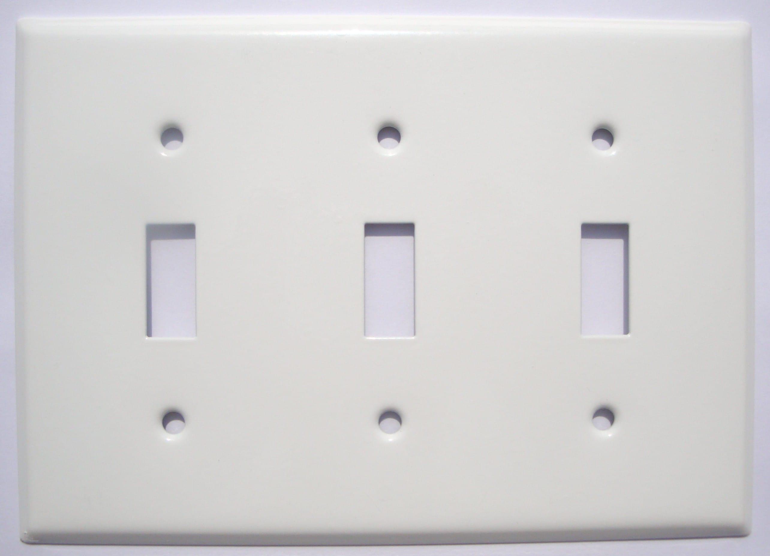 Mulberry 86073 3-Gang Toggle Light Switch Wall Plate, Standard Size Cover, Painted Steel, White