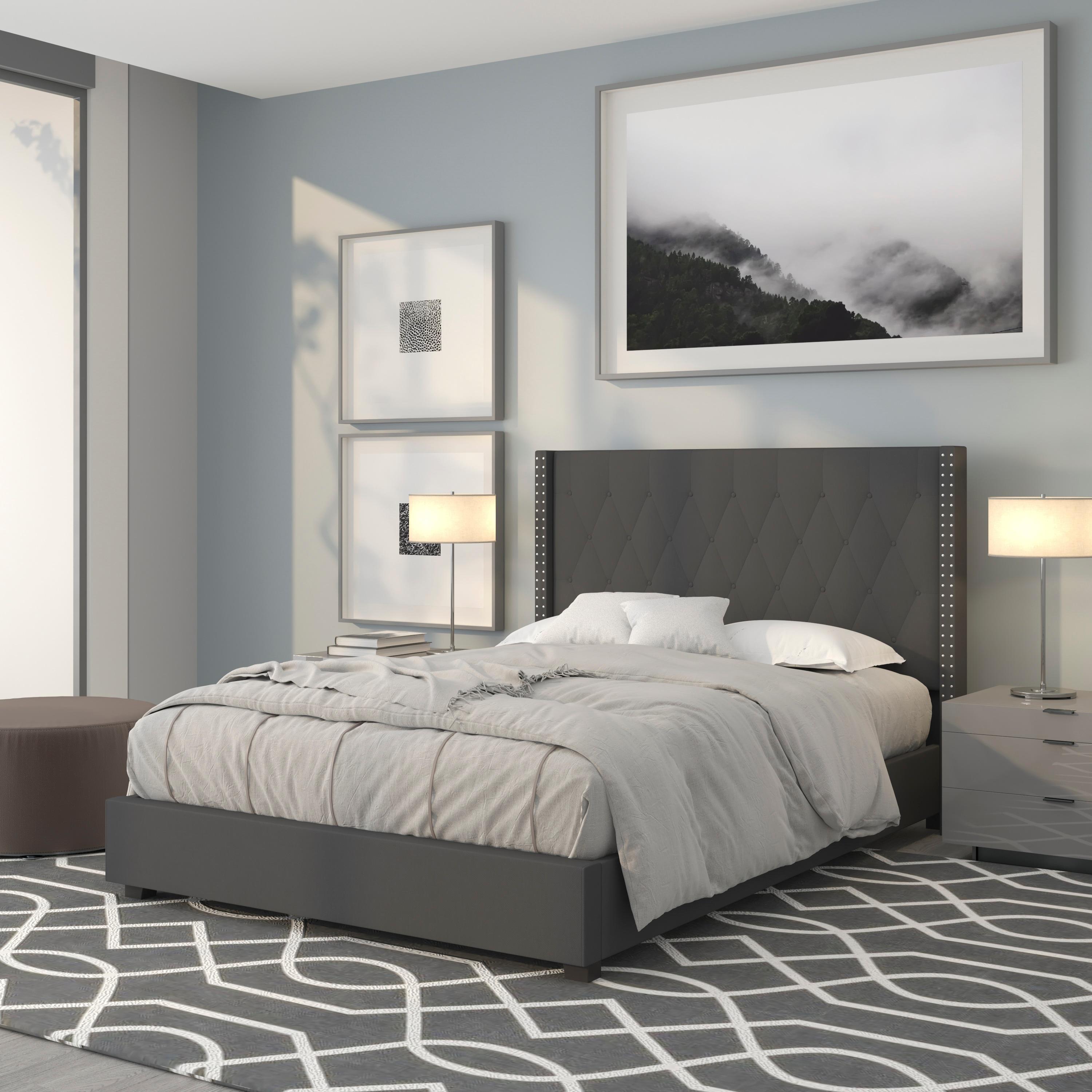 Flash Furniture Riverdale Full Size Tufted Upholstered Platform Bed in Dark Gray Fabric