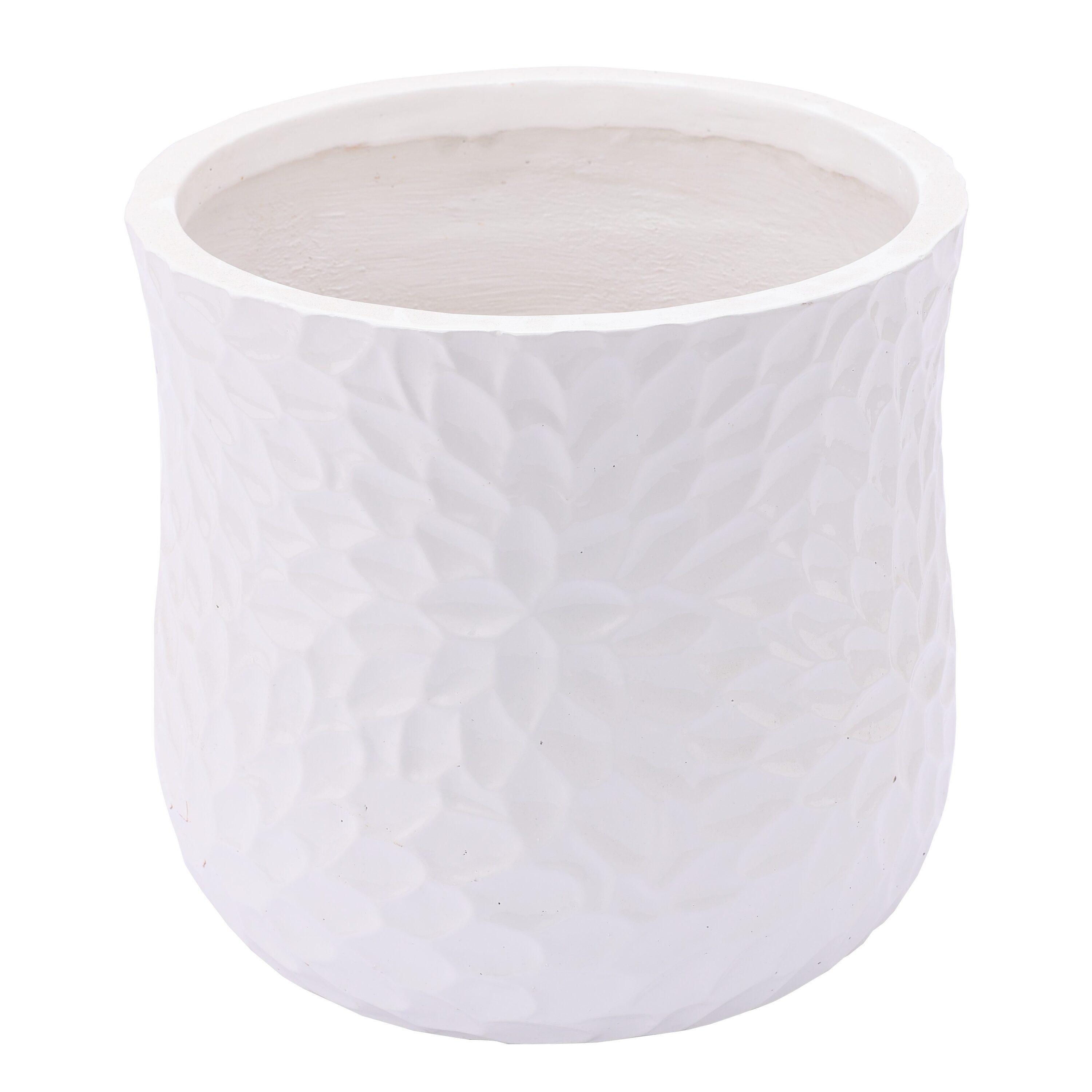 LuxenHome White MgO Floral Round Planter