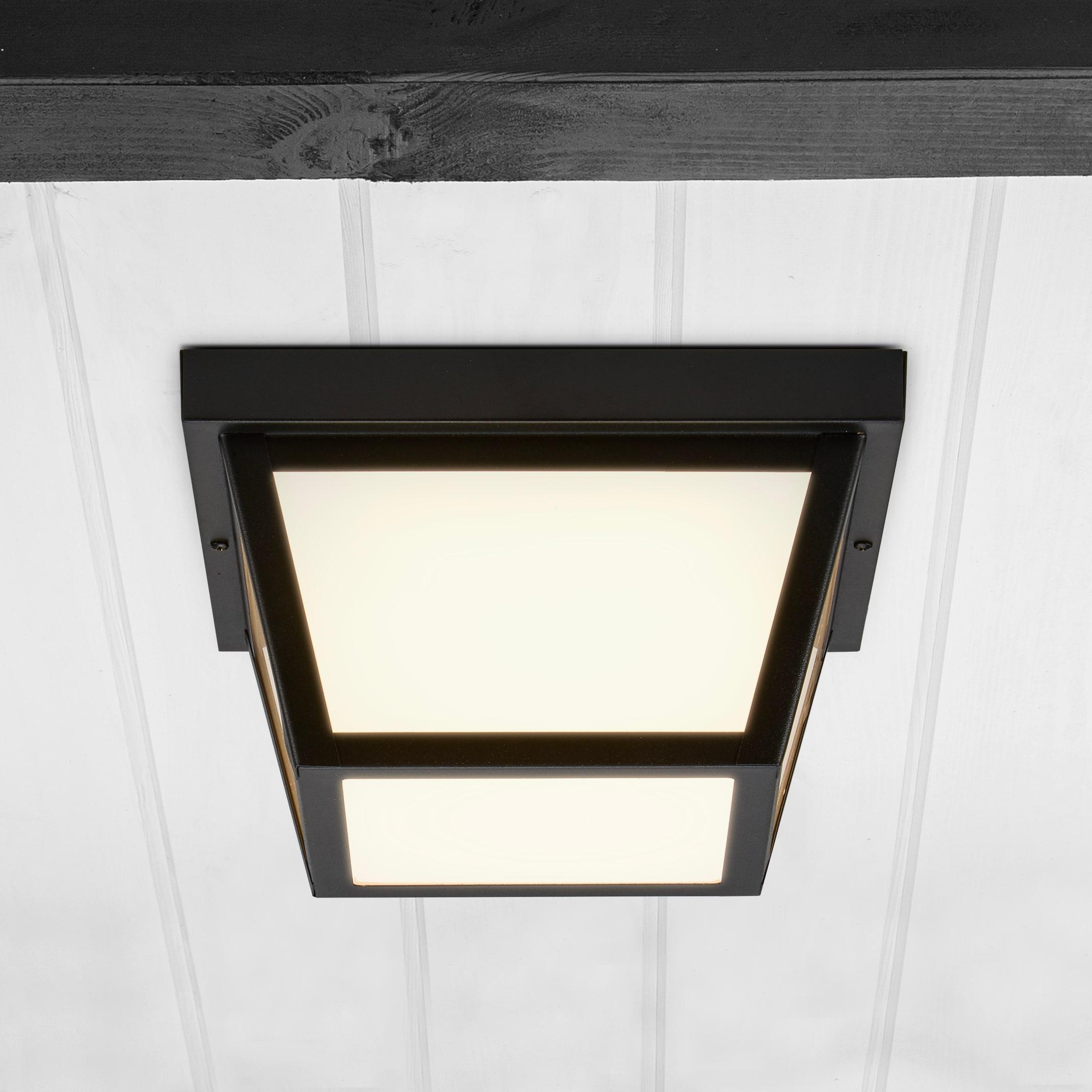 Maxxima LED Outdoor Porch Ceiling Light, Black w/ Frosted White Lens, 1000 Lumens, 3000K Warm White