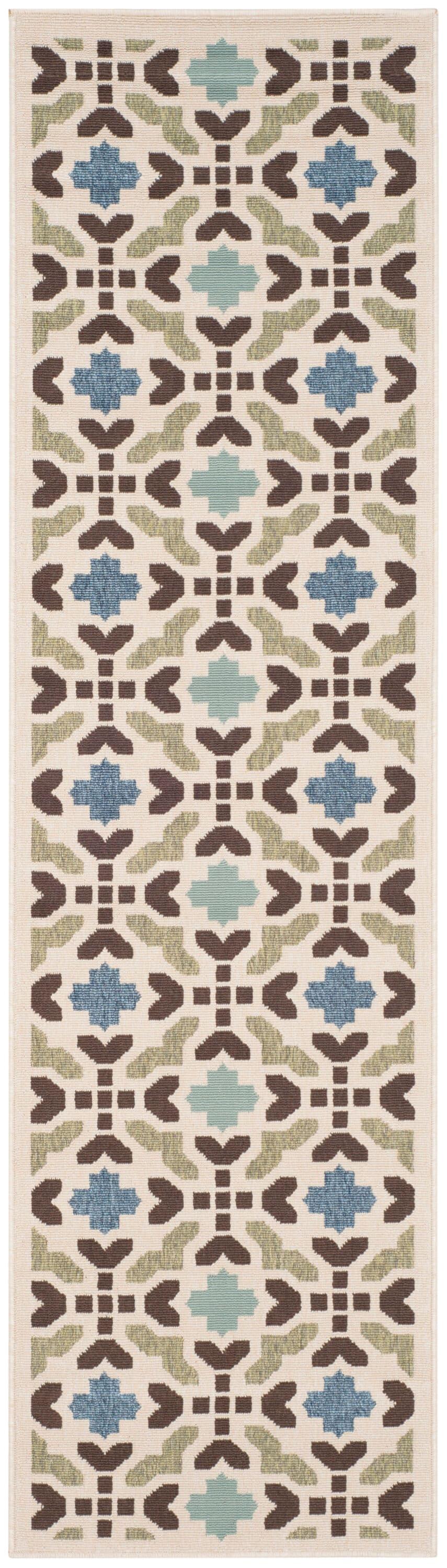 Veranda VER080 Power Loomed Indoor/Outdoor Runner Rug - Cream/Aqua - 2'3"x8' - Safavieh