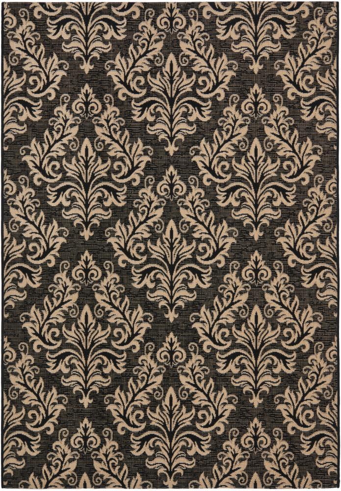SAFAVIEH Courtyard Anna Damask Indoor/Outdoor Area Rug, 8' x 11', Black/Cream
