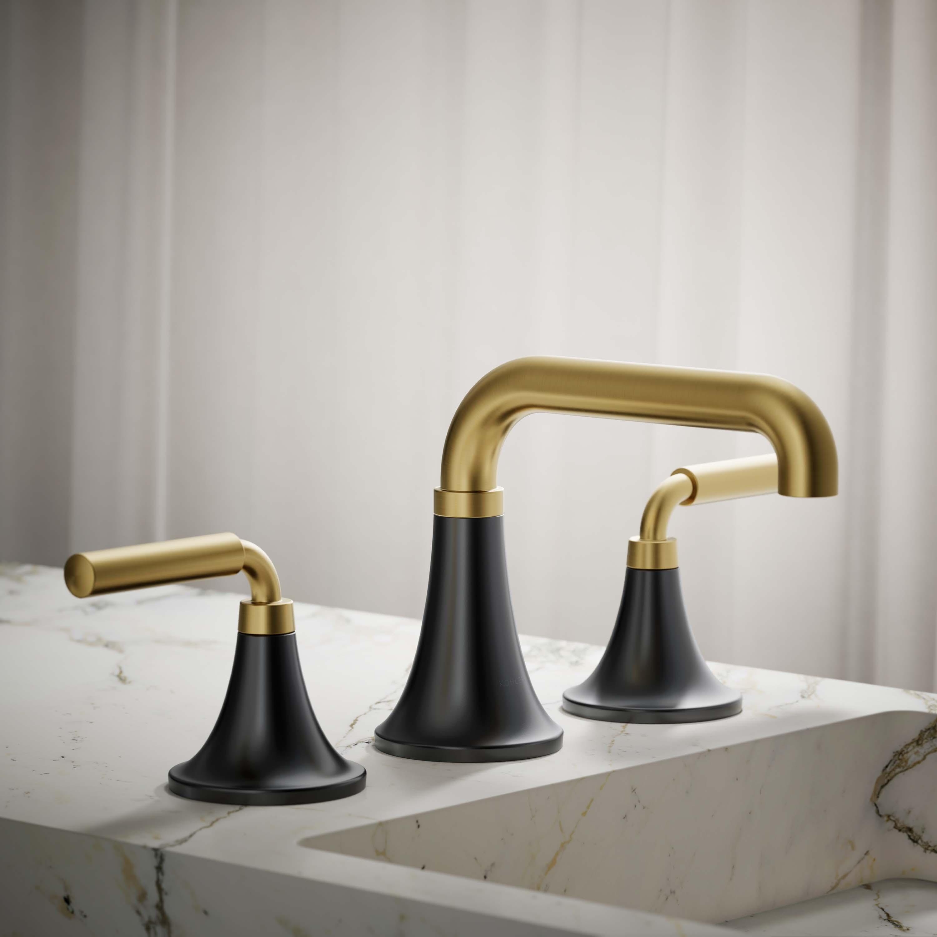 Tone Widespread Bathroom Sink Faucet, Three-Hole Bathroom Faucet with Clicker Drain, 1.2 GPM
