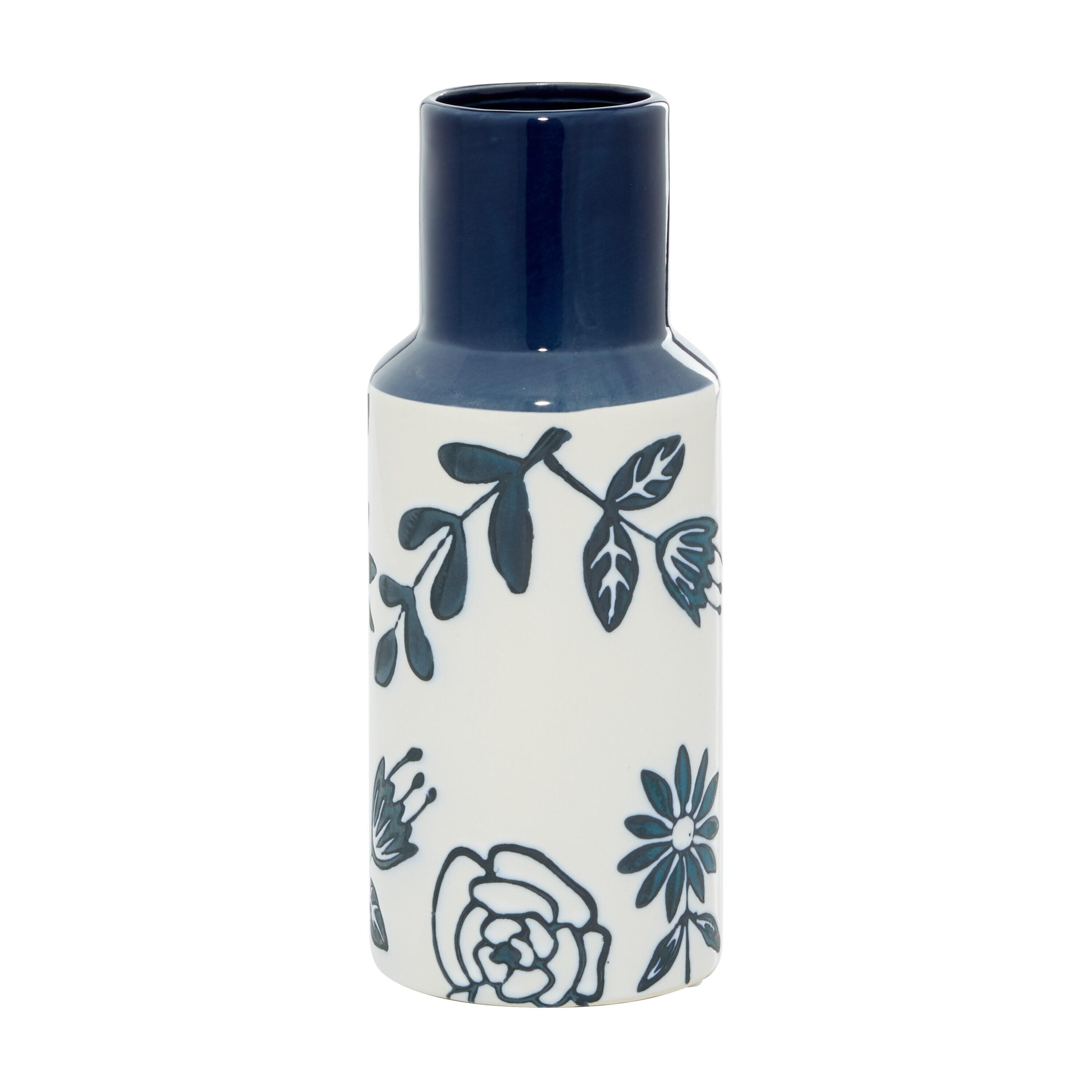 The Novogratz 12" Floral Handmade Blue Ceramic Vase