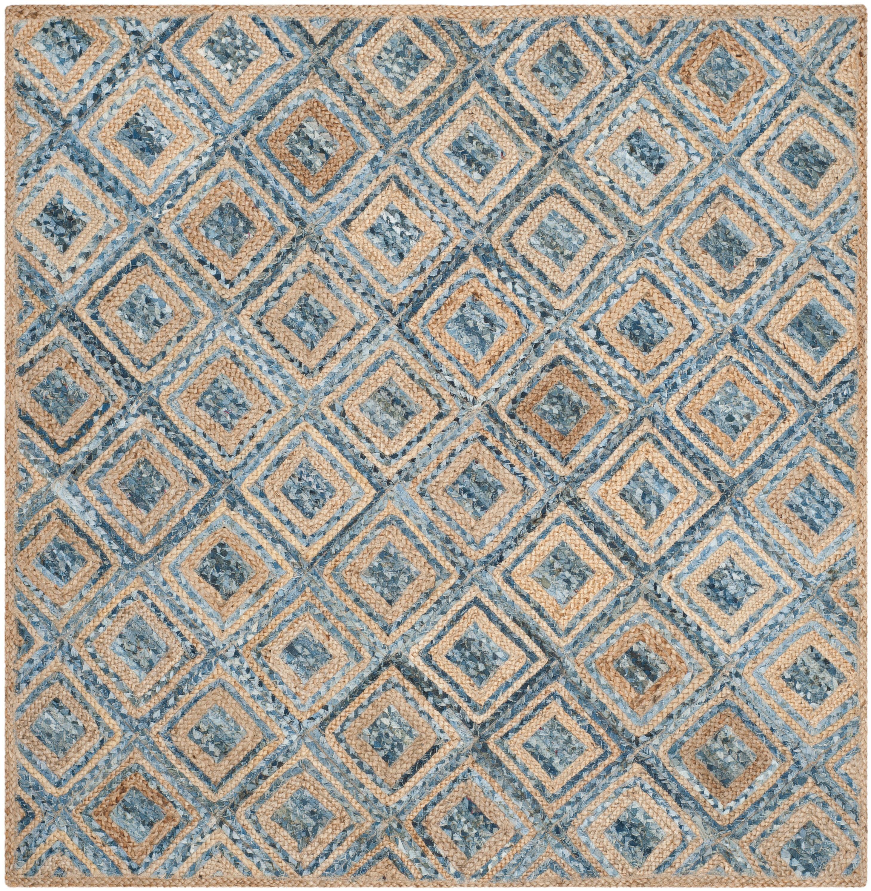 Cape Cod CAP354 Woven Indoor Area Rug - Natural/Blue - 8'x8' - Safavieh