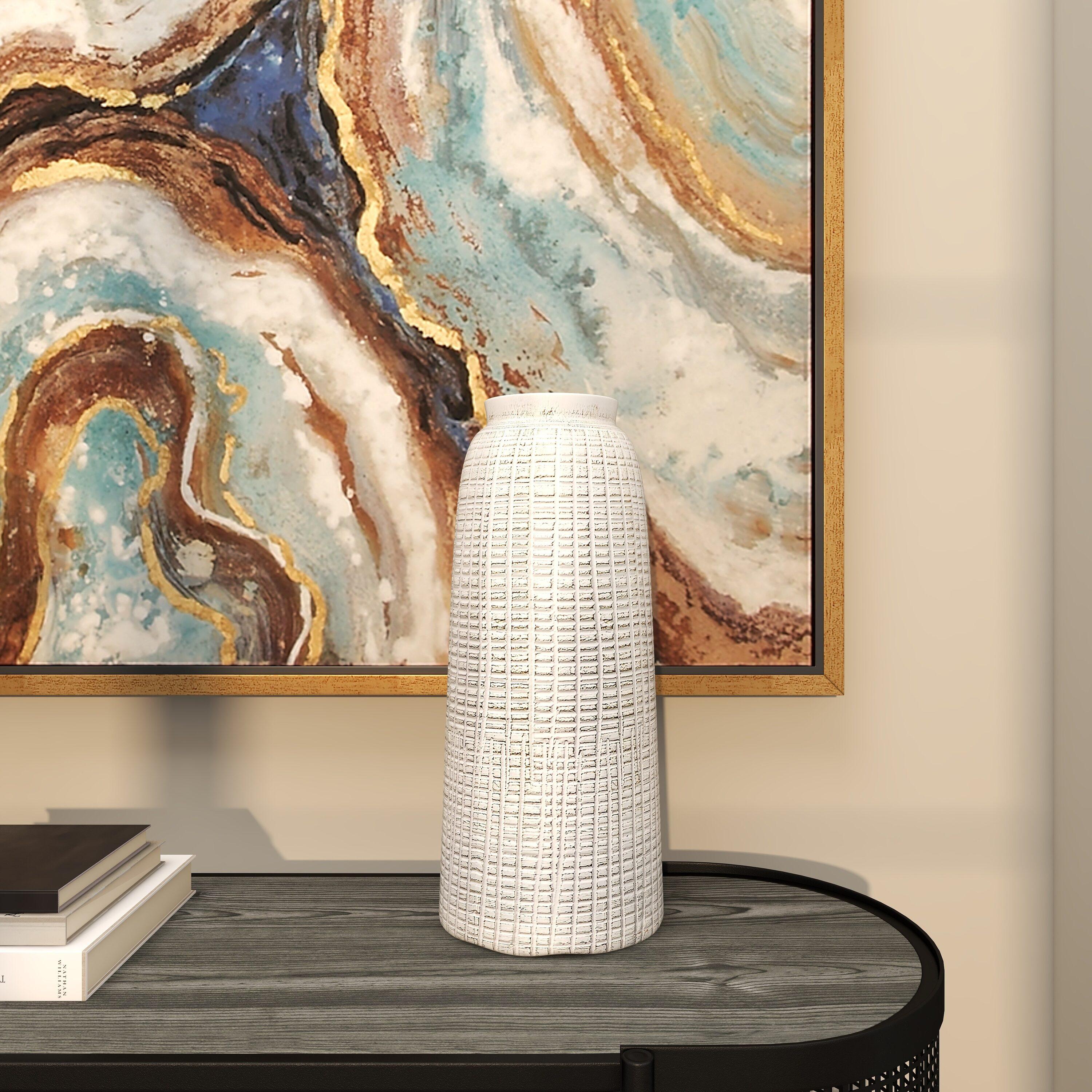 17" x 7.5" Terracotta Vase White - Olivia & May: Coastal Style, Indoor Ceramic, Round Amphora