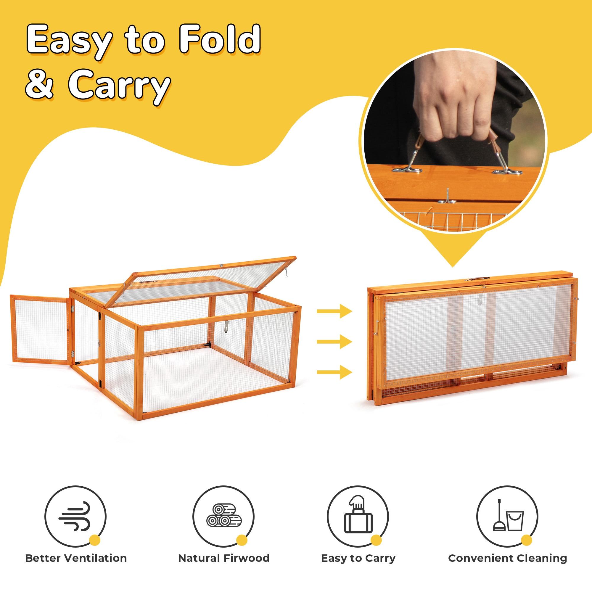 Coziwow Folding Chicken Coop, Wooden Rabbit Hutch for Small Animals with Roosting Bar, Orange