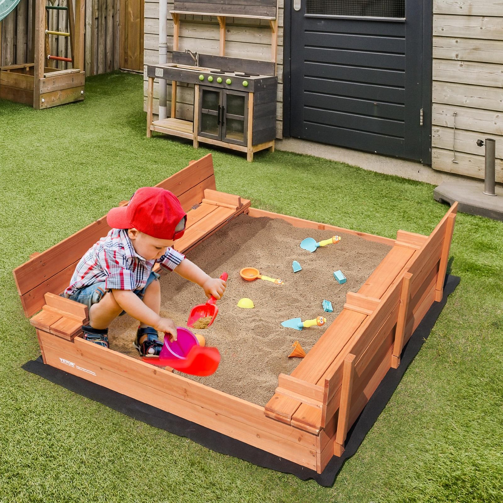 VEVOR 52.4-in x 47.2-in Brown Square Wood Sandbox