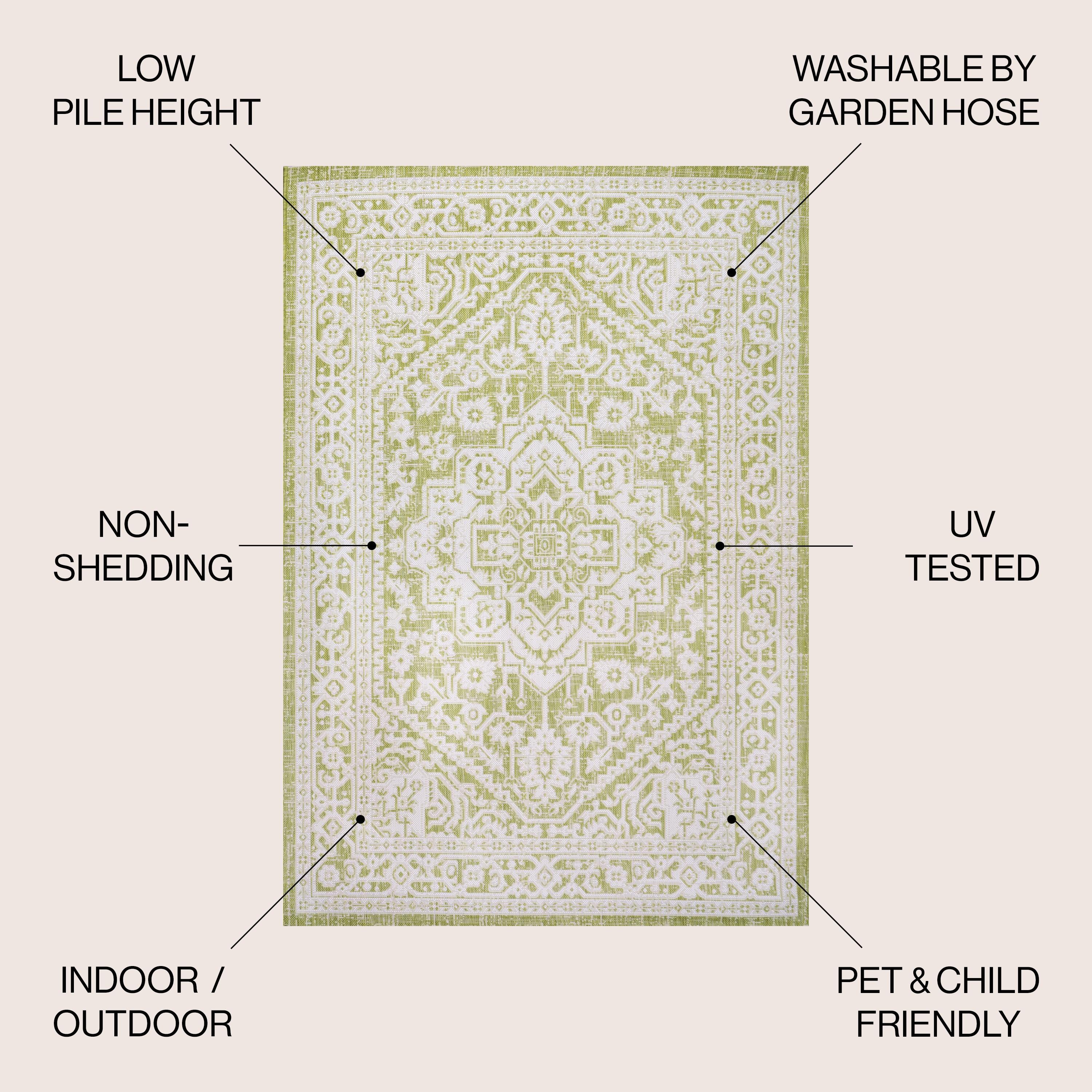 5' x 8' Sinjuri Medallion Textured Weave Indoor/Outdoor Area Rug, Green/Cream - JONATHAN Y