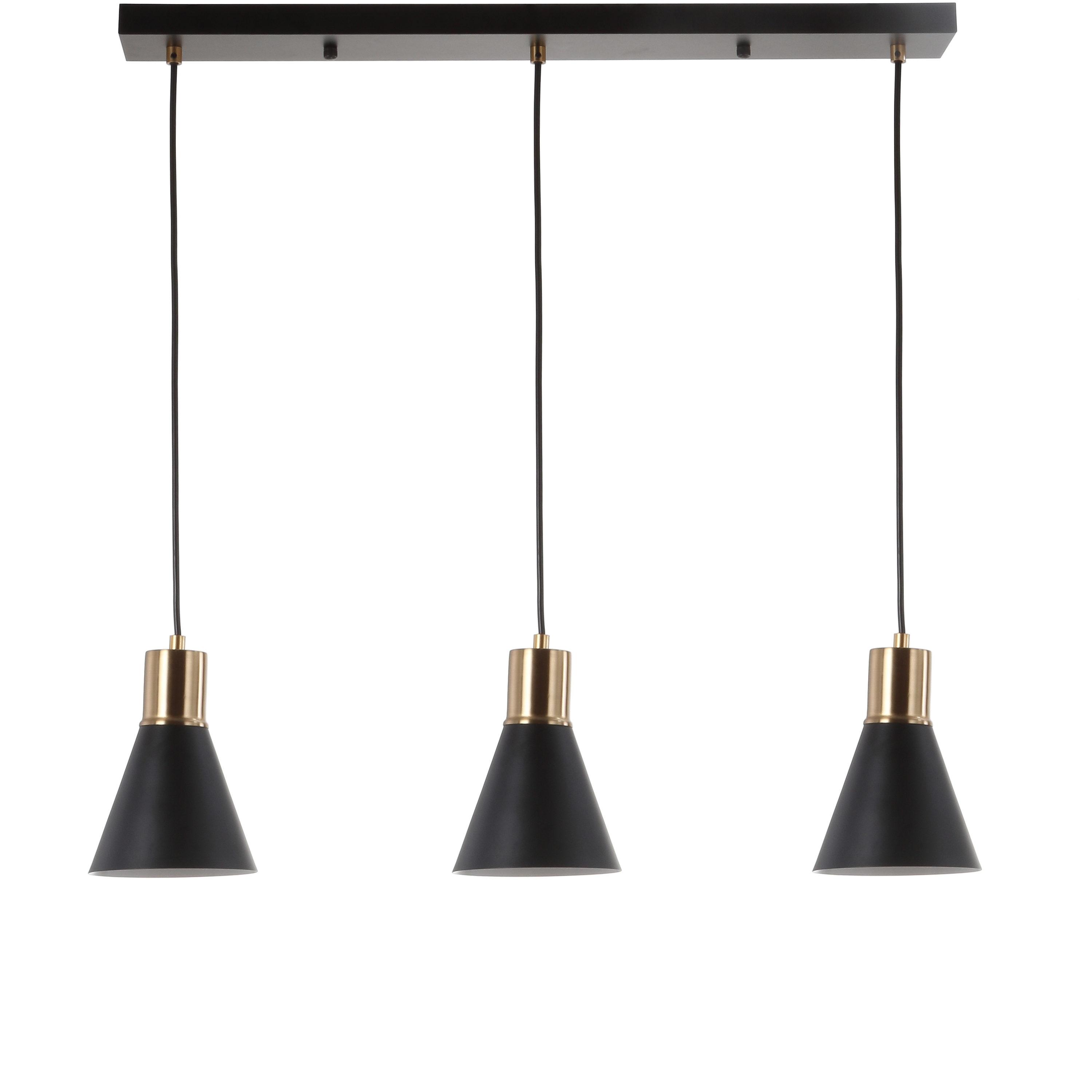 Apollo 33.5" 3-Light Mid-Century Modern Iron Adjustable Linear LED Pendant, Black/Brass Gold