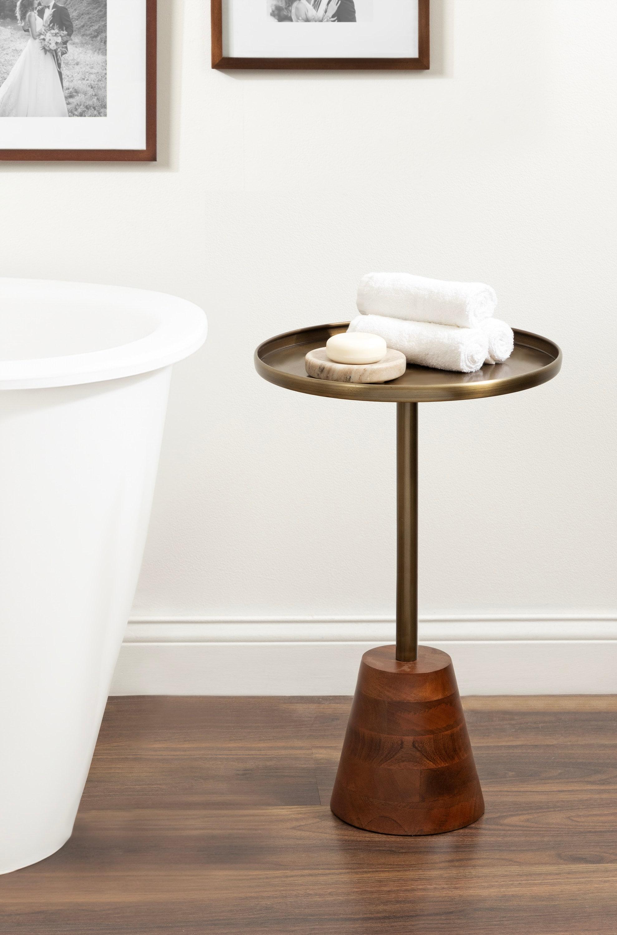 Kate and Laurel Tira Round Side Table, 14x14x24, Walnut Brown