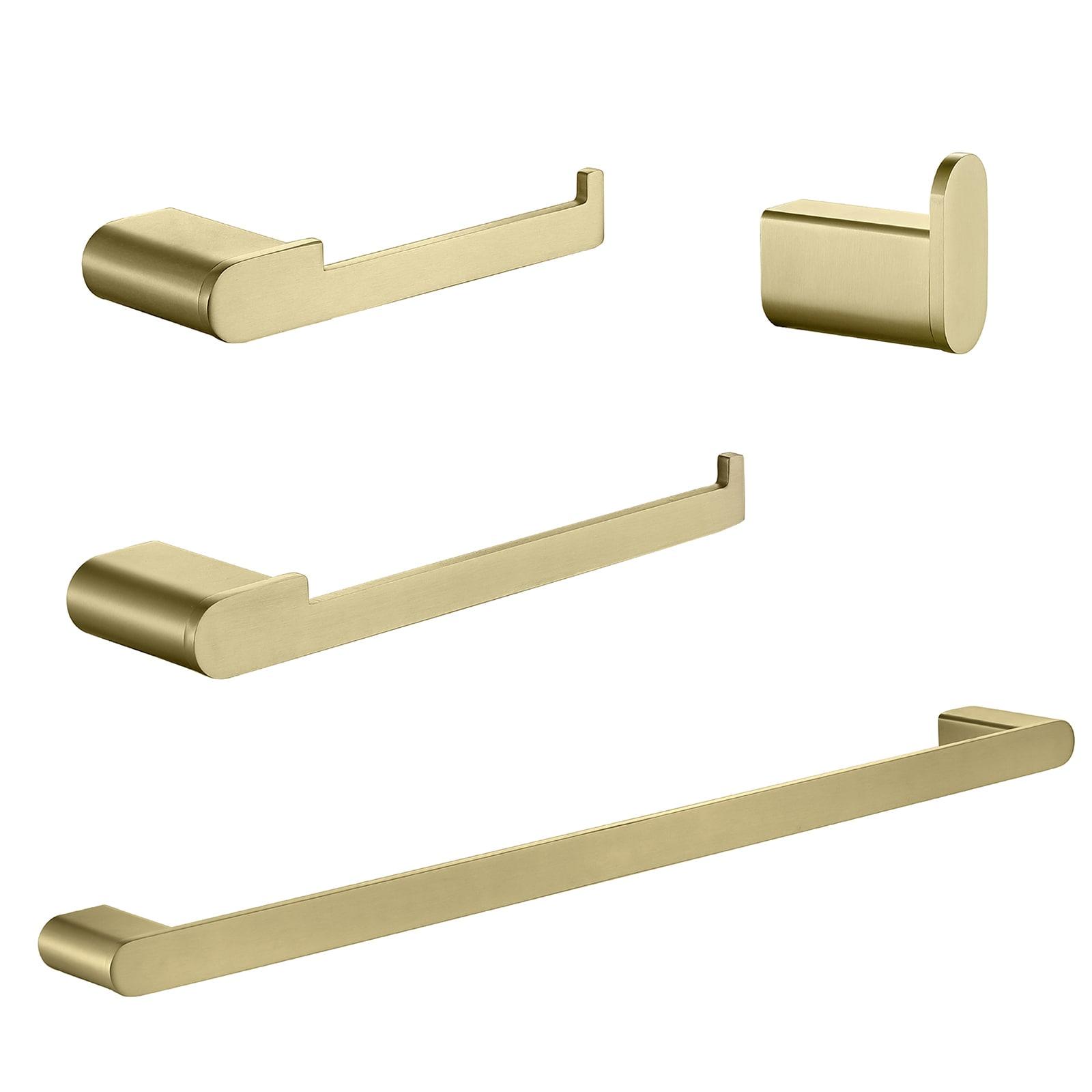 Cobbe Bathroom Hardware 4-Piece Set, Brushed Gold Bathroom Accessories Set with Towel Rack, Hand Towel Bar, Towel Hook, Toilet Paper Holder