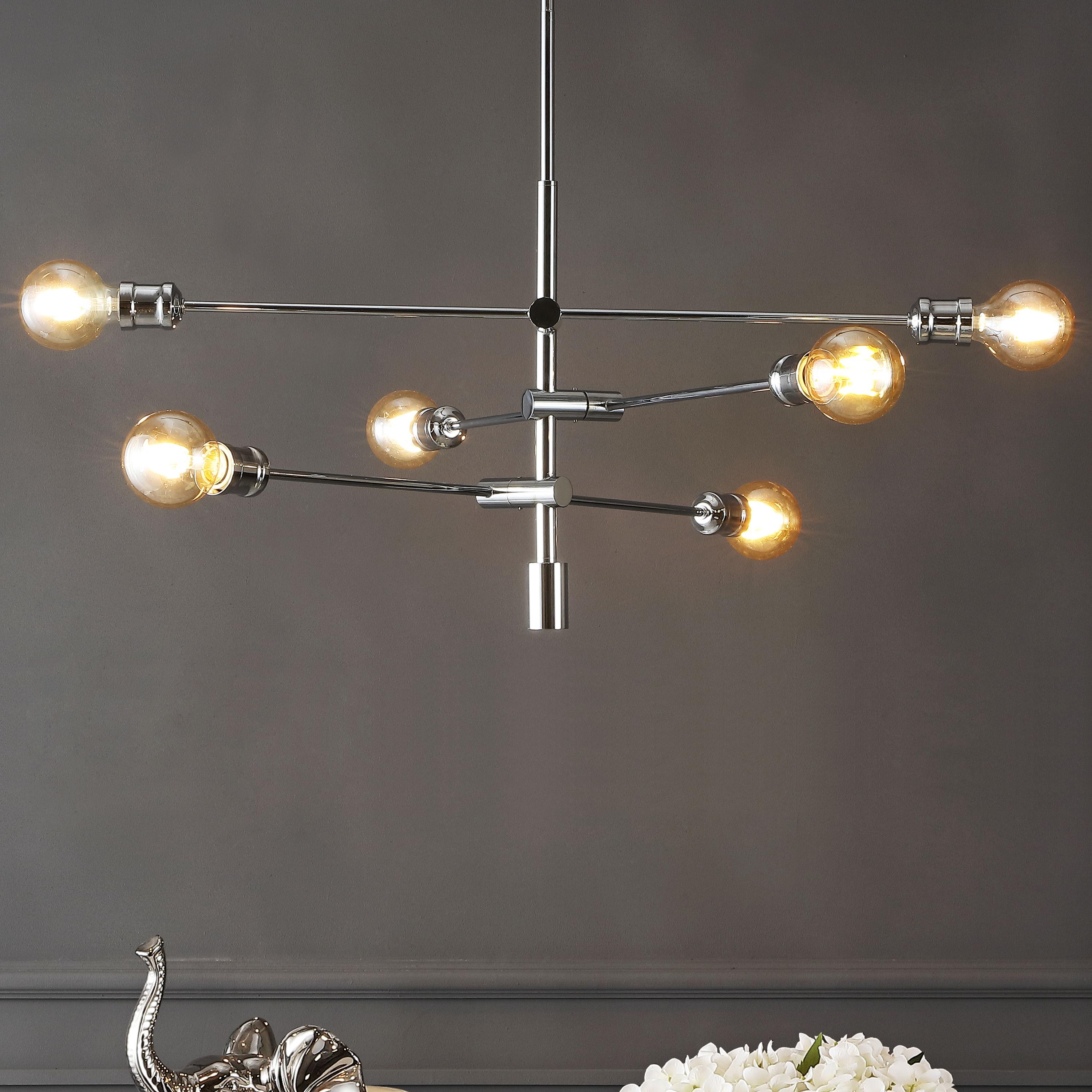 Atlas 36" 6-Light Modern Vintage Iron Arm-Adjustable LED Chandelier, Chrome
