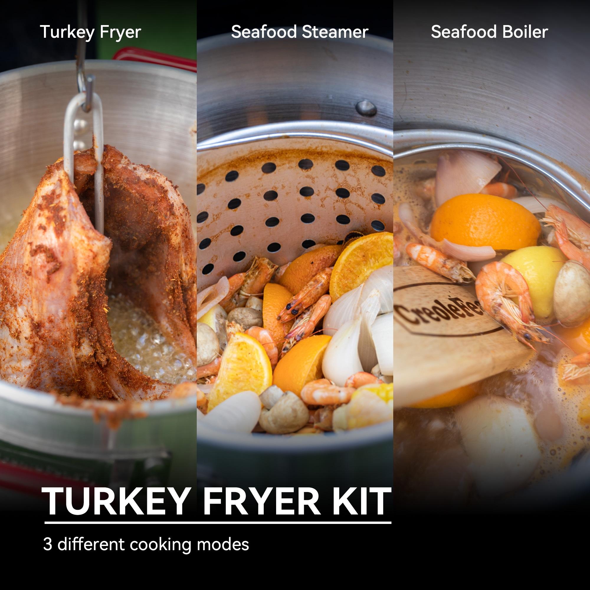 Creole Feast Creole Feast Premium Aluminum 30 Qt. Turkey Fryer And 10 Qt. Fish Fryer Boiler Steamer Set