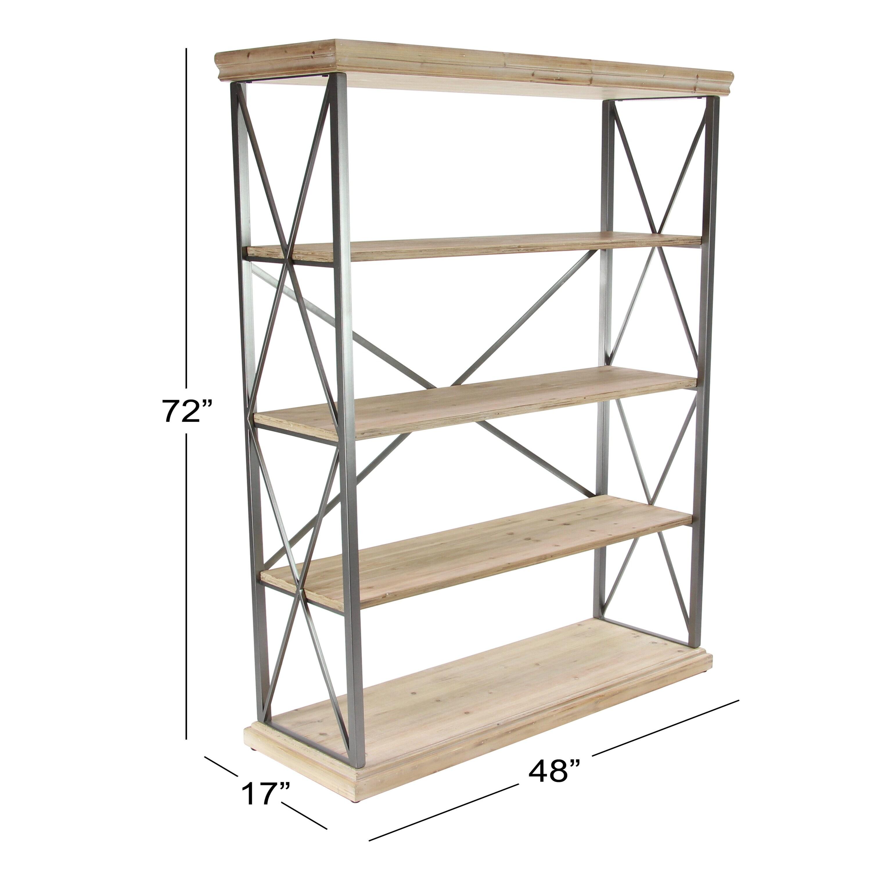 72" Farmhouse 4 Tier Shelf Brown - Olivia & May: Industrial Style Hardwood Bookcase with Storage Bins