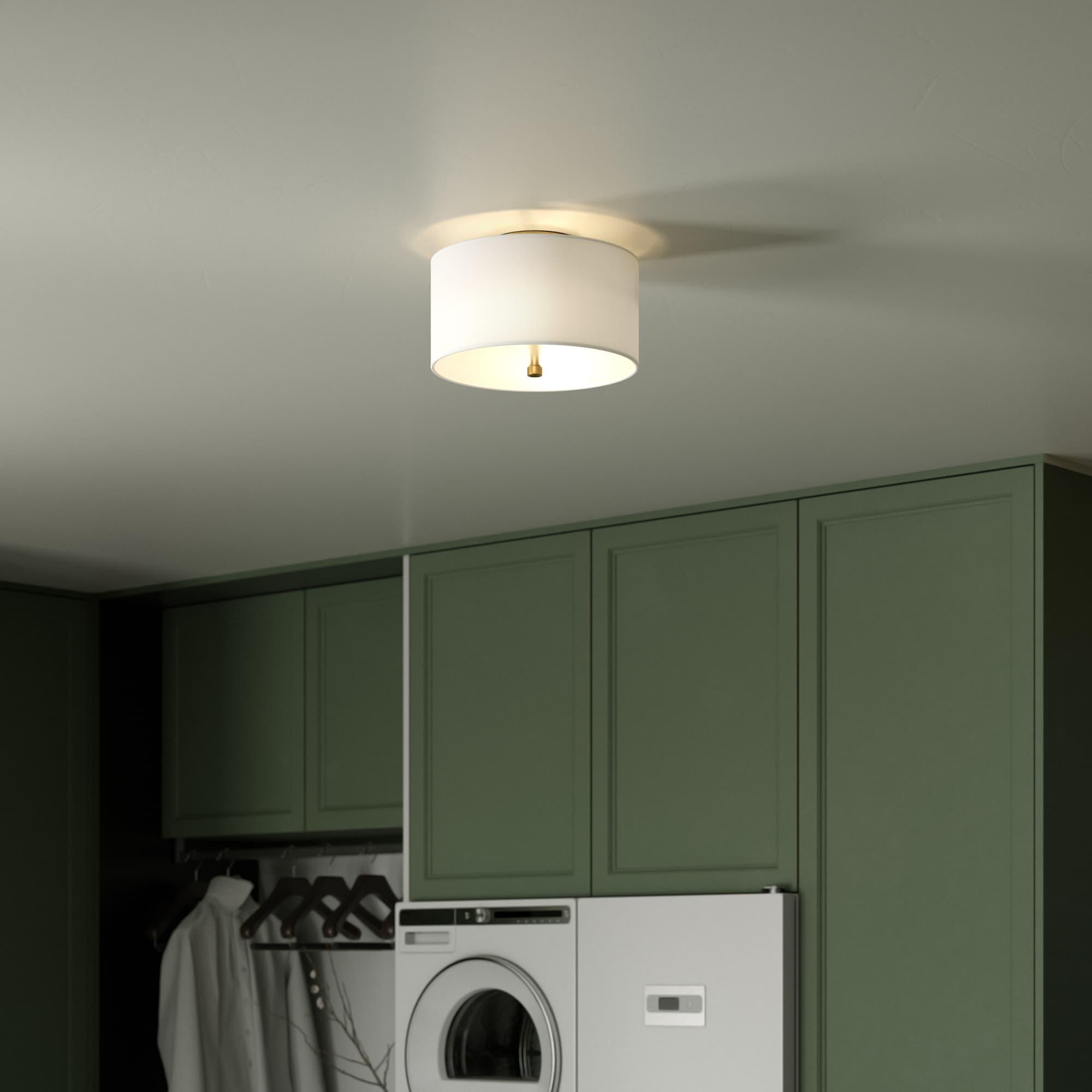 Evelyn&Zoe Ellis 12" Flush Mount with Fabric Shade in Brass/White