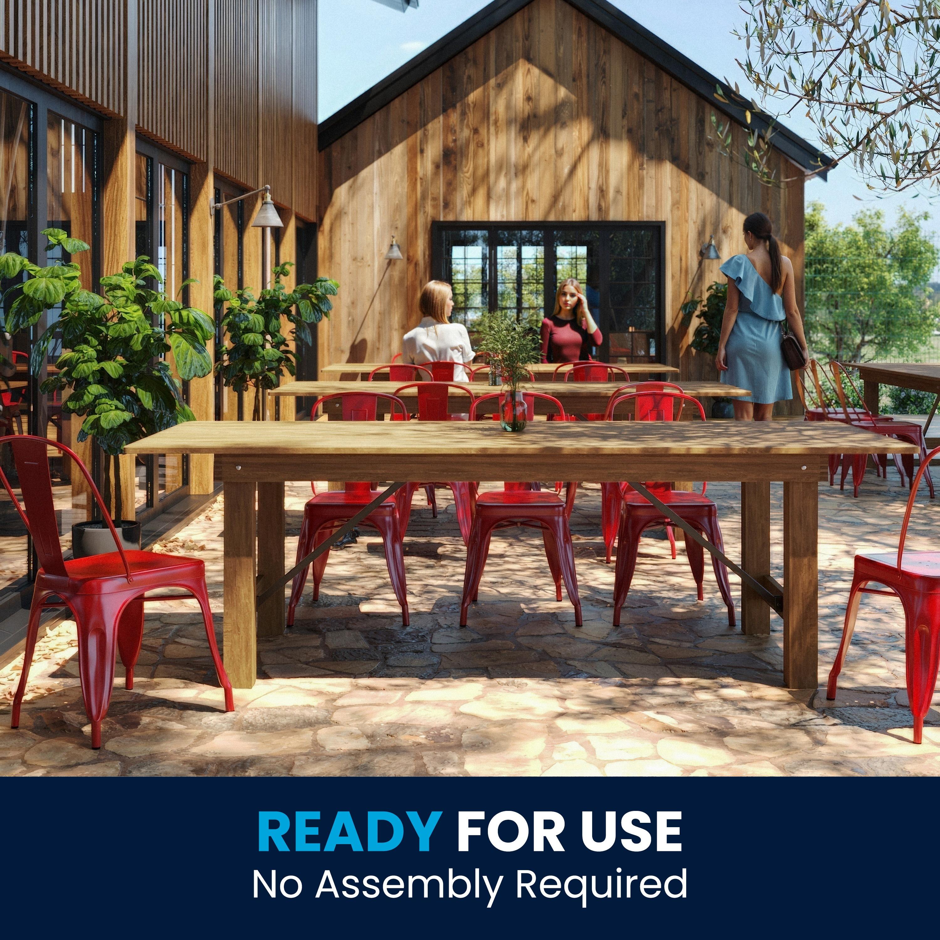 Flash Furniture Hercules Series 8' x 40" Rectangular Rustic Solid Pine Folding Dining Table