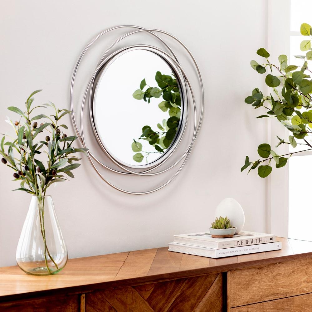 Sleek Rectangular Wood & Silver Dixie Accent Mirror