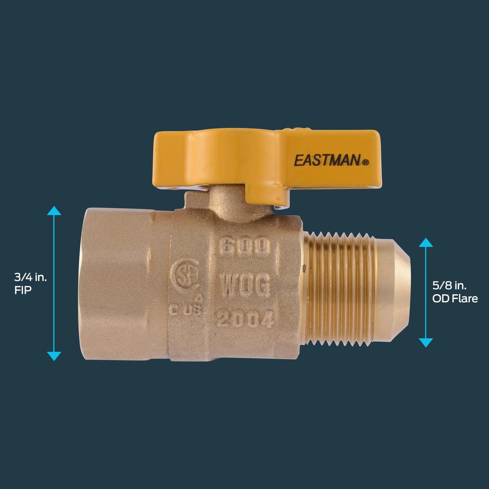 Eastman 3/4-inch Brass Gas Ball Valve with Yellow Handle