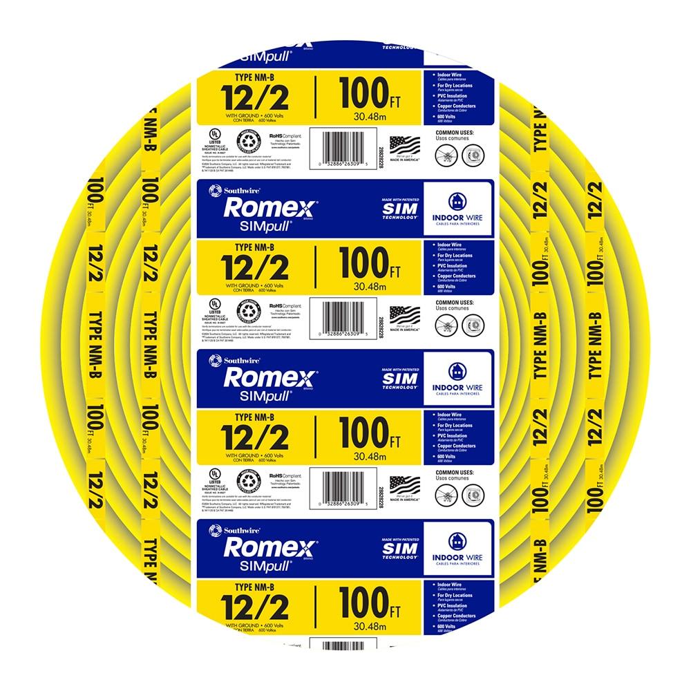 Southwire 28828228 Non-Metallic Building Wire, 12/2-Nmwg, 100', Yellow