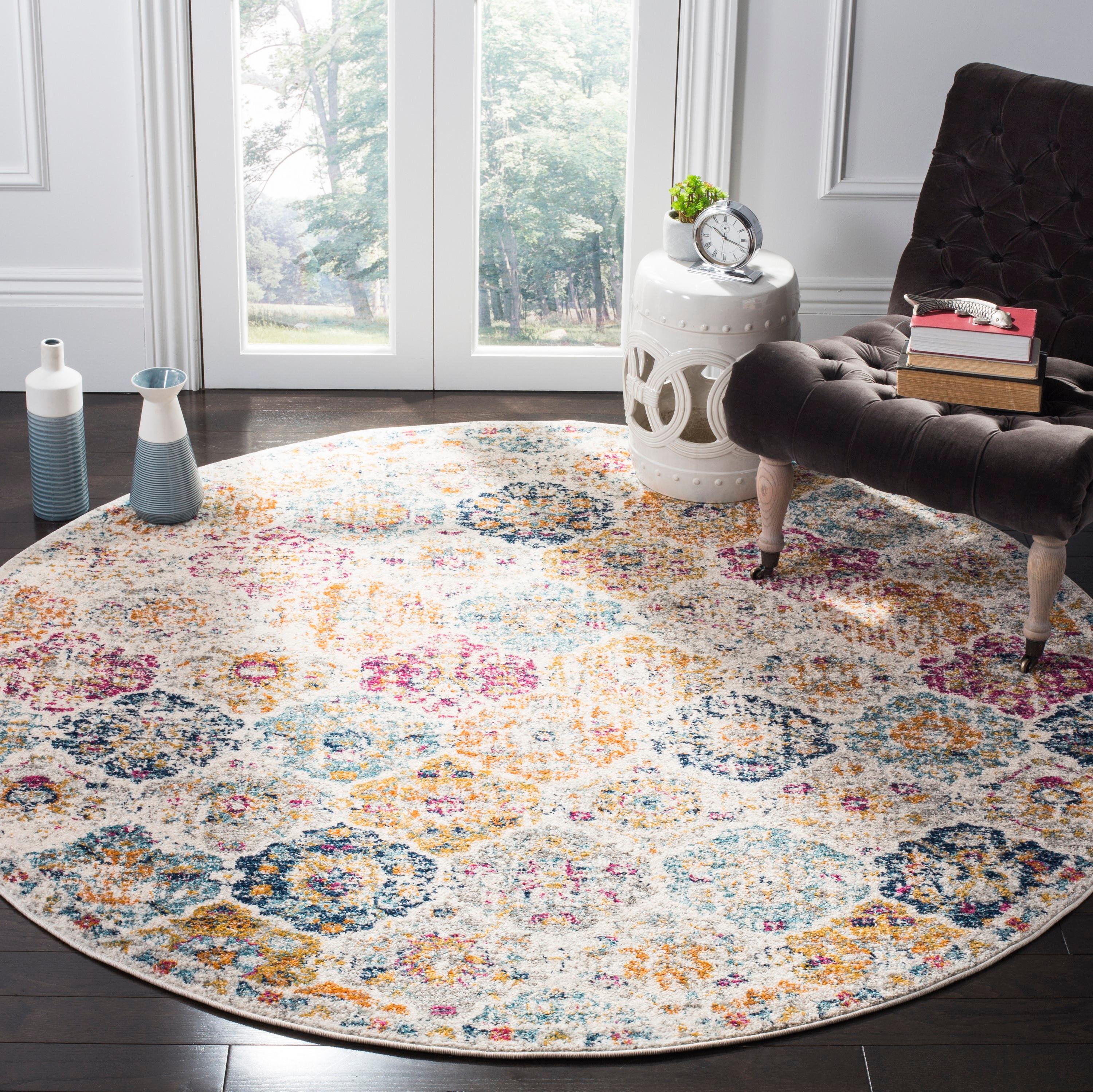 Madison MAD611 Power Loomed Area Rug - Cream/Multi - 8' round - Safavieh.