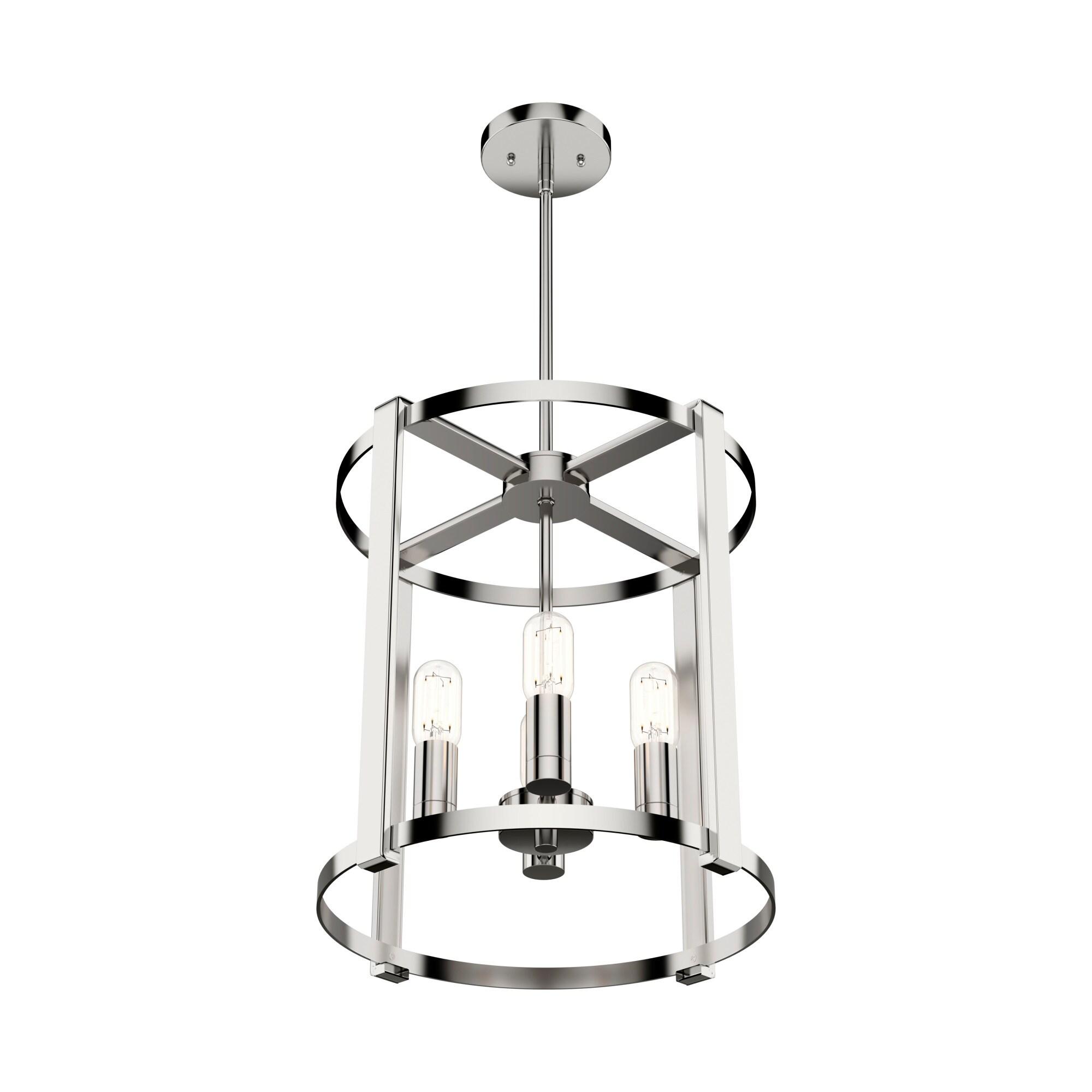 19002-Hunter Fans-Astwood 4-Light Lantern Chandelier in Caged Style-16 Inches Wide by 25.5 Inches High-Polished Nickel Finish