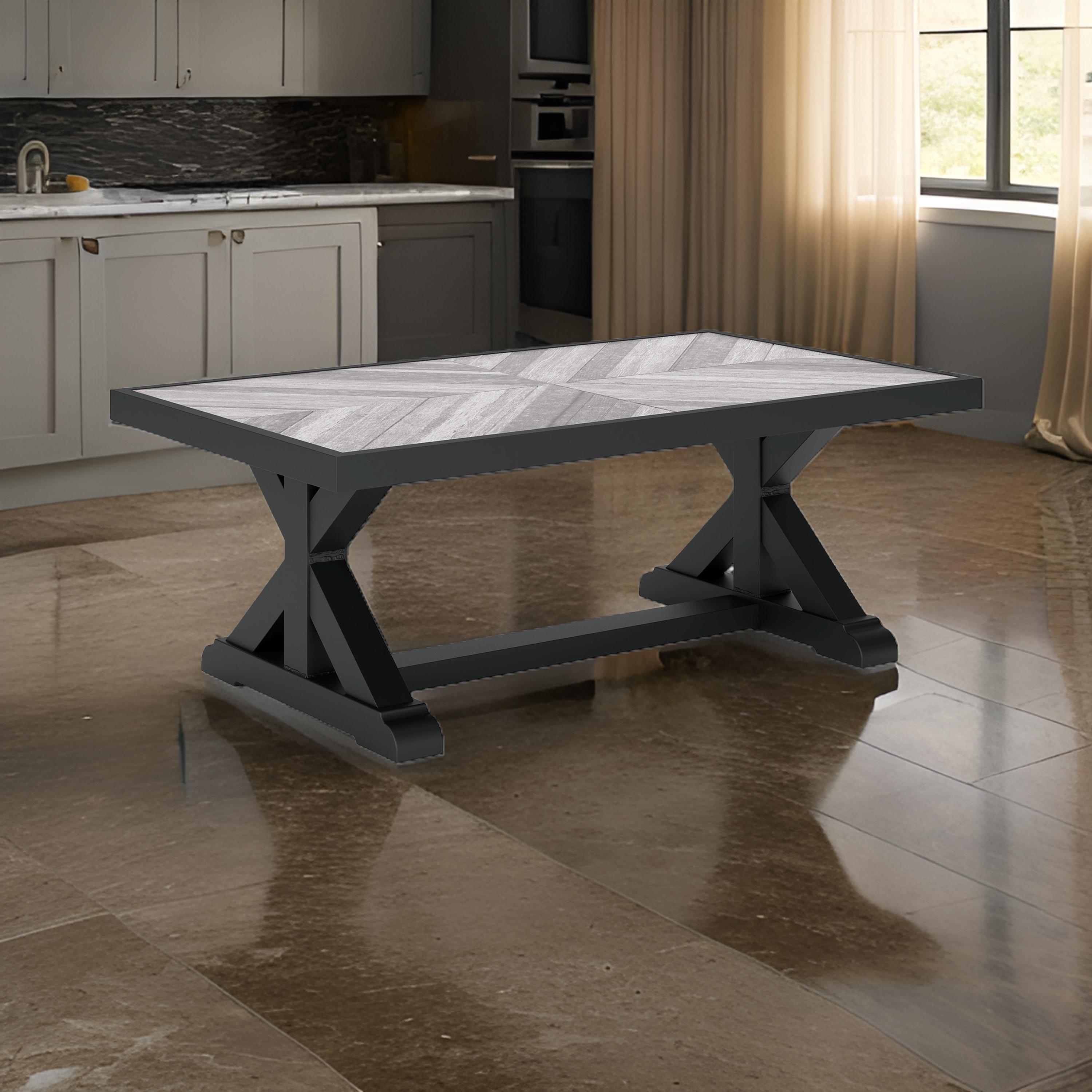 Black and Gray Rectangular Outdoor Coffee Table with Porcelain Top
