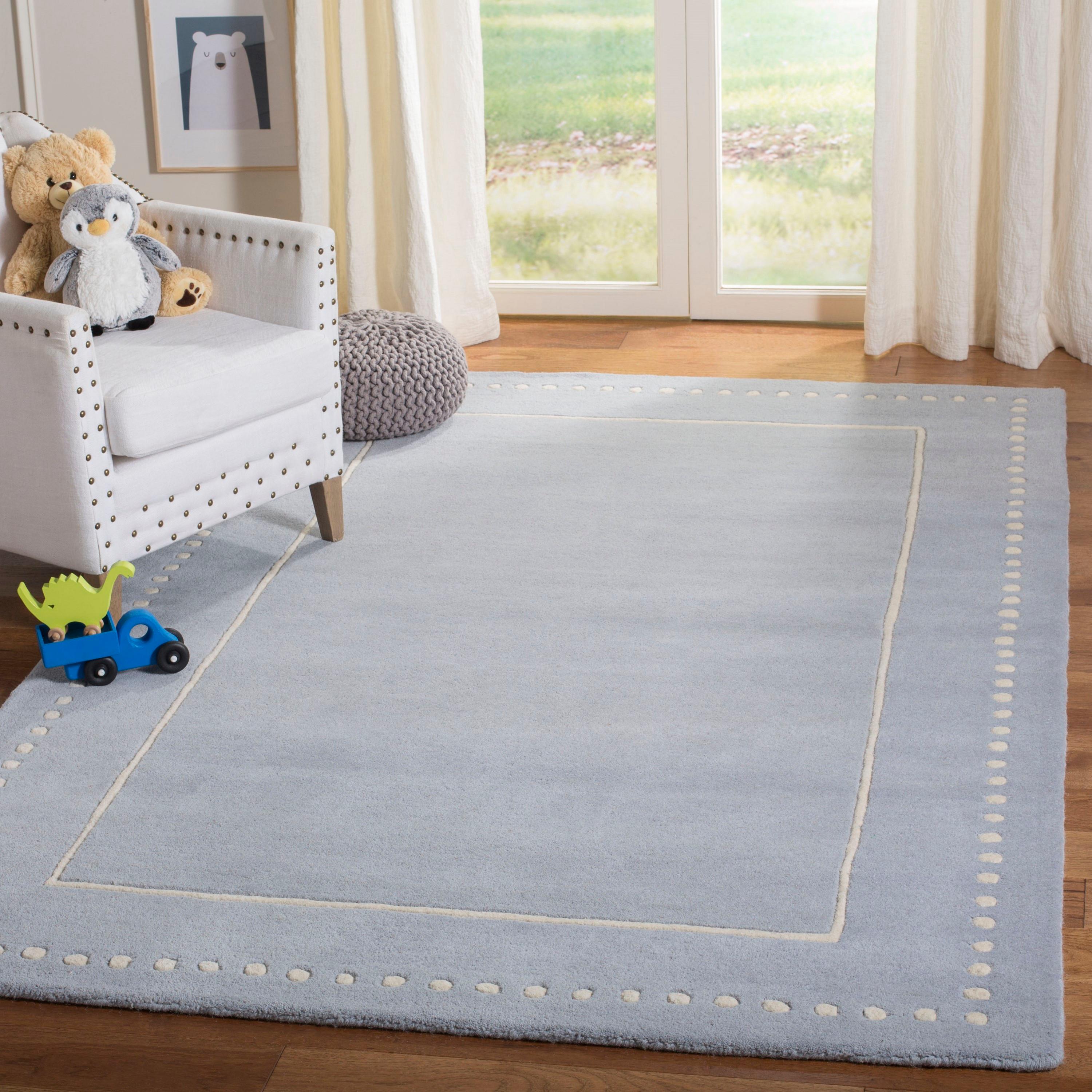 SAFAVIEH Bella Danita Plain Dotted Bordered Wool Area Rug, Light Blue/Ivory, 2' x 3'