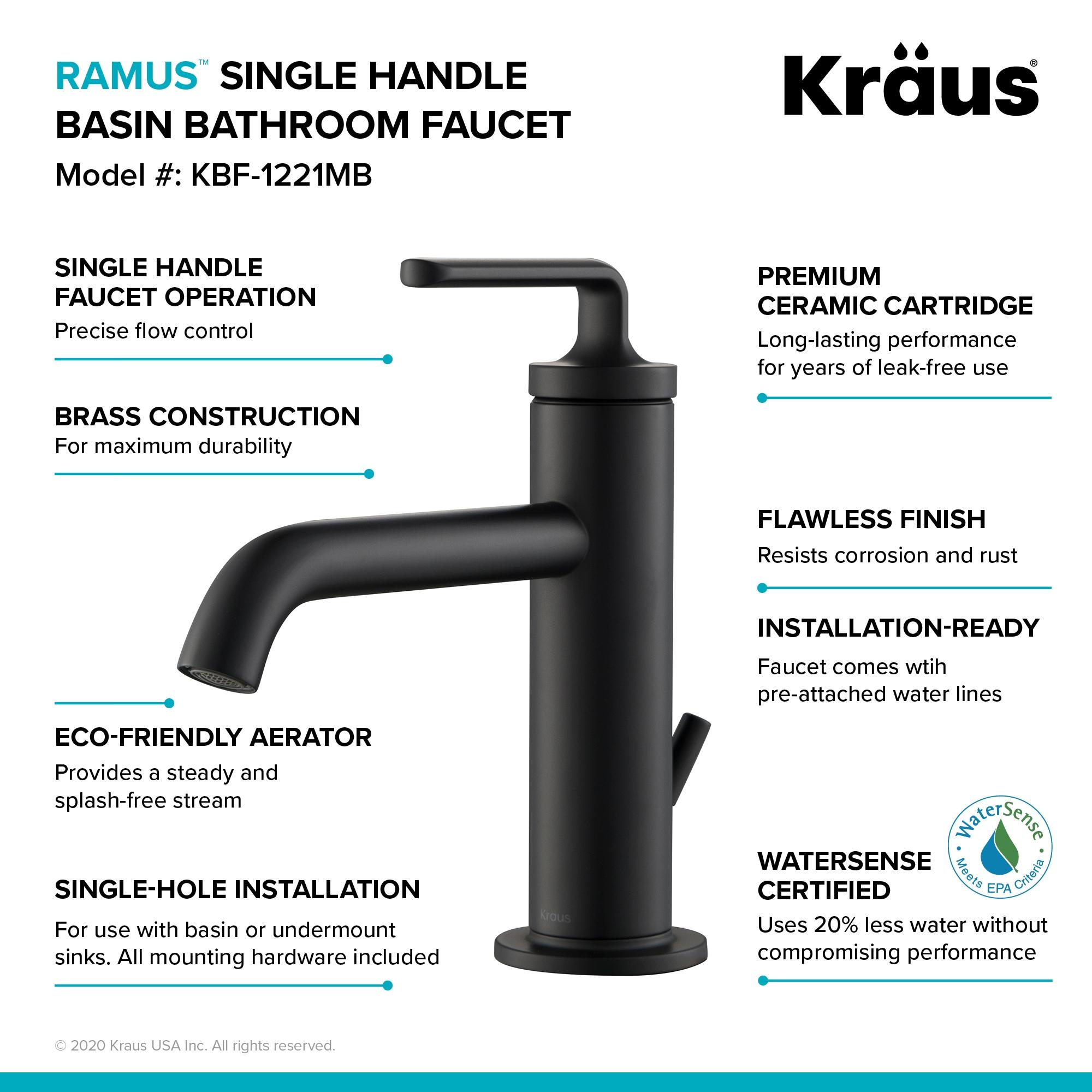 KRAUS Ramus Single Handle Bathroom Sink Faucet with Lift Rod Drain