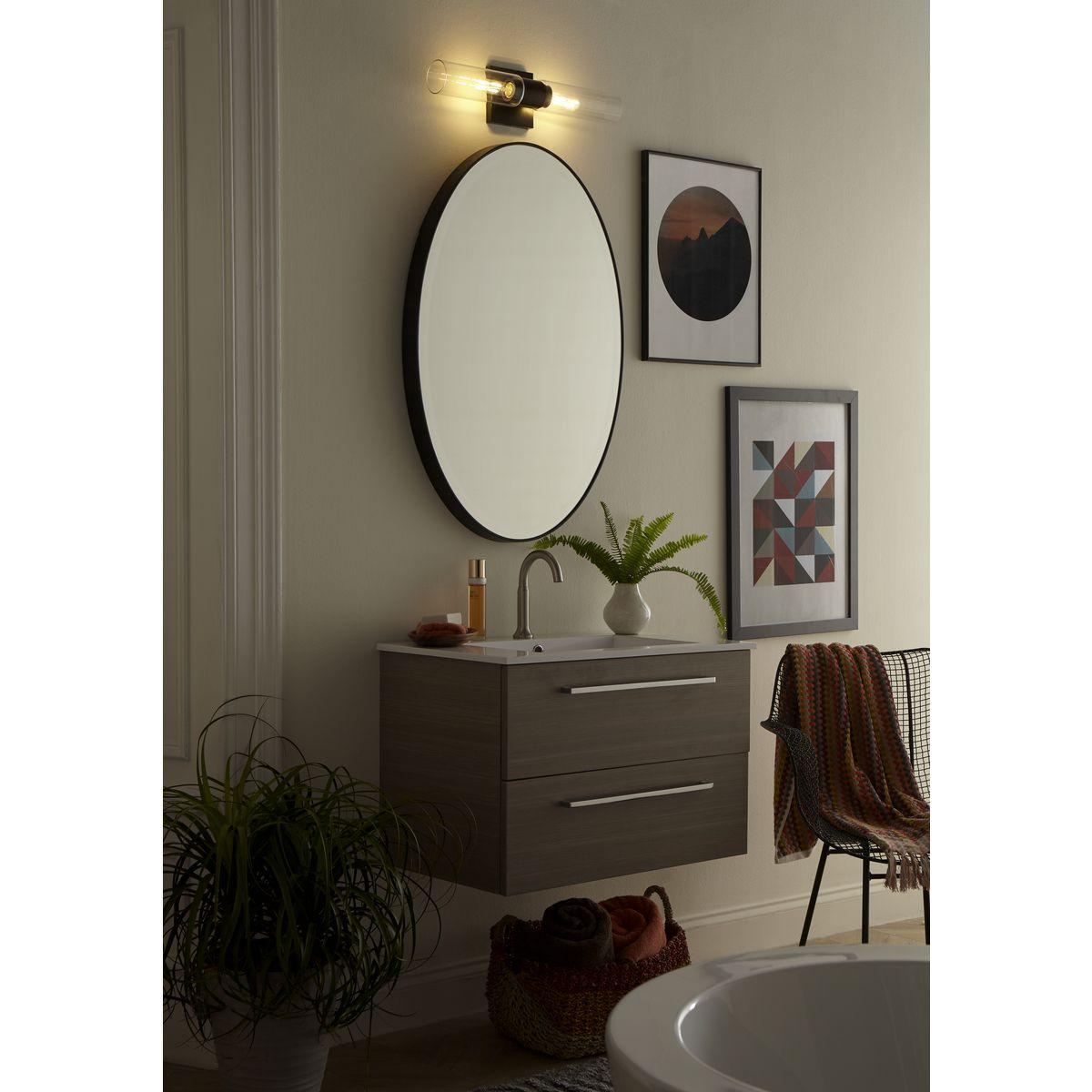 Progress Lighting Clarion 2-Light Bath Vanity Light, Steel, Matte Black, Glass Shade