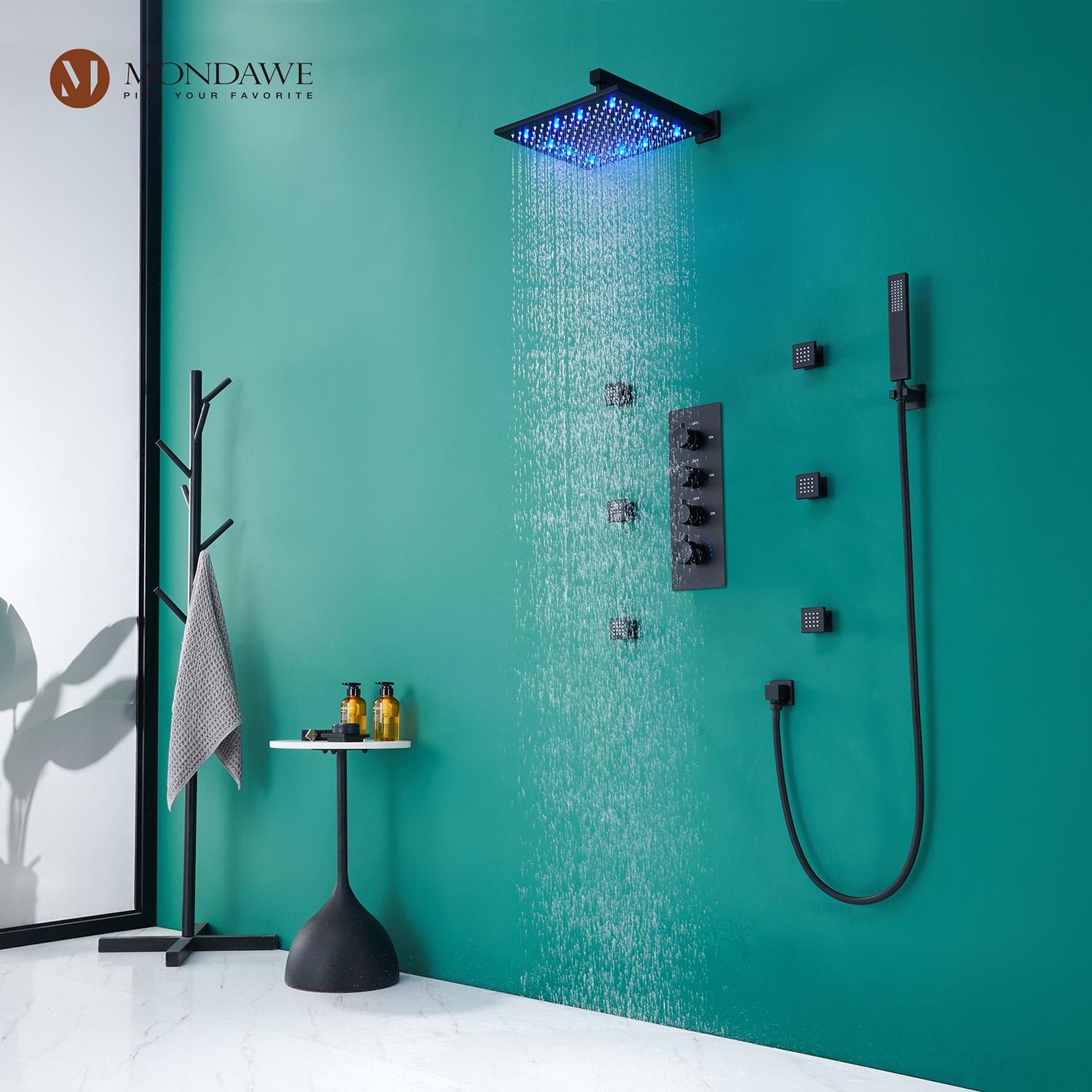 Rainfall Symphony 12inch 3-Function Dual Shower Head Thermostatic Shower System with 3 Sprays Handheld